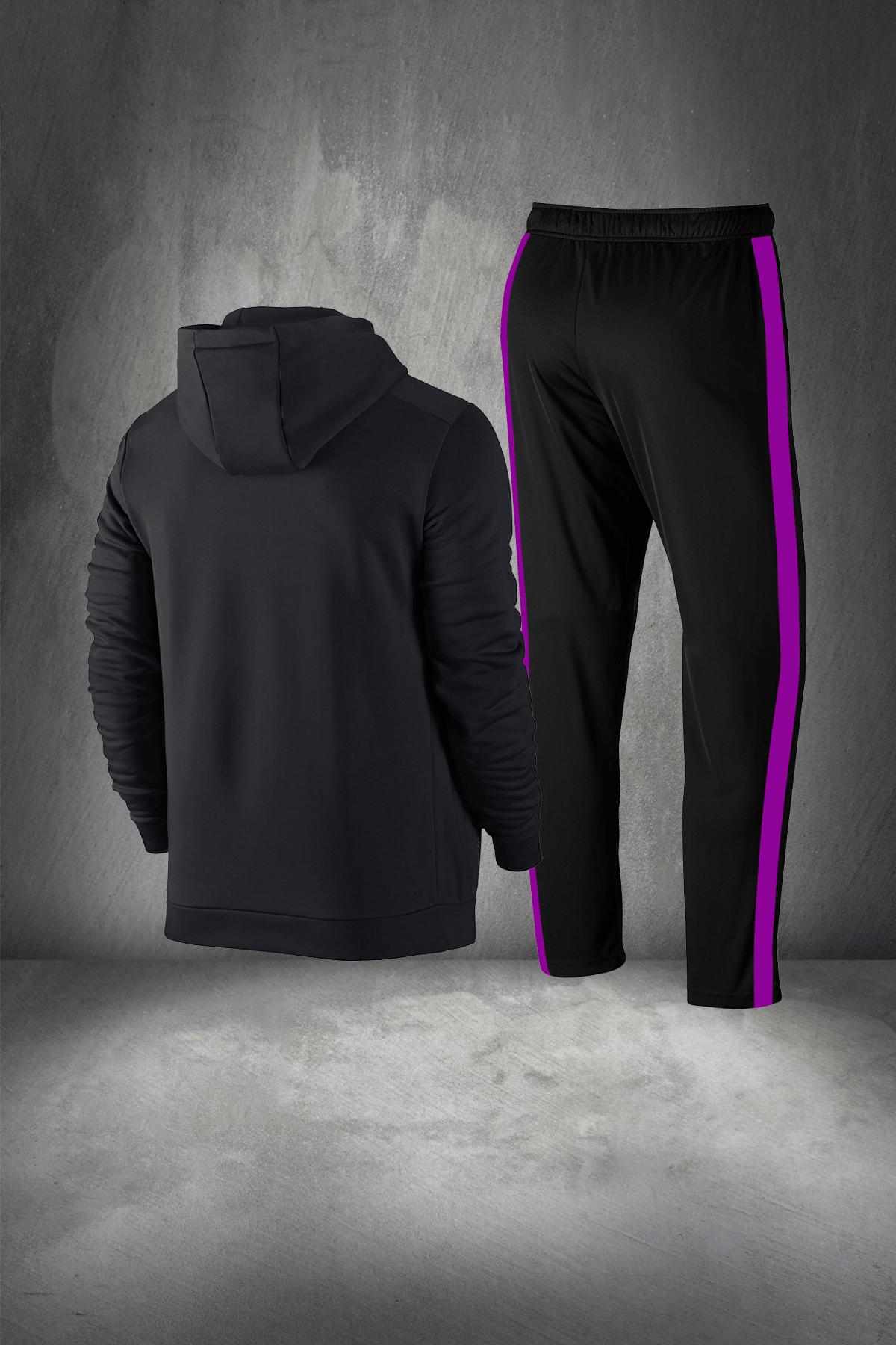 Battal Beden Erkek Siyah Supra Penye Kumaş Önü Cep Detaylı Kapşonlu Eşofman Takımı 4XL-10XL