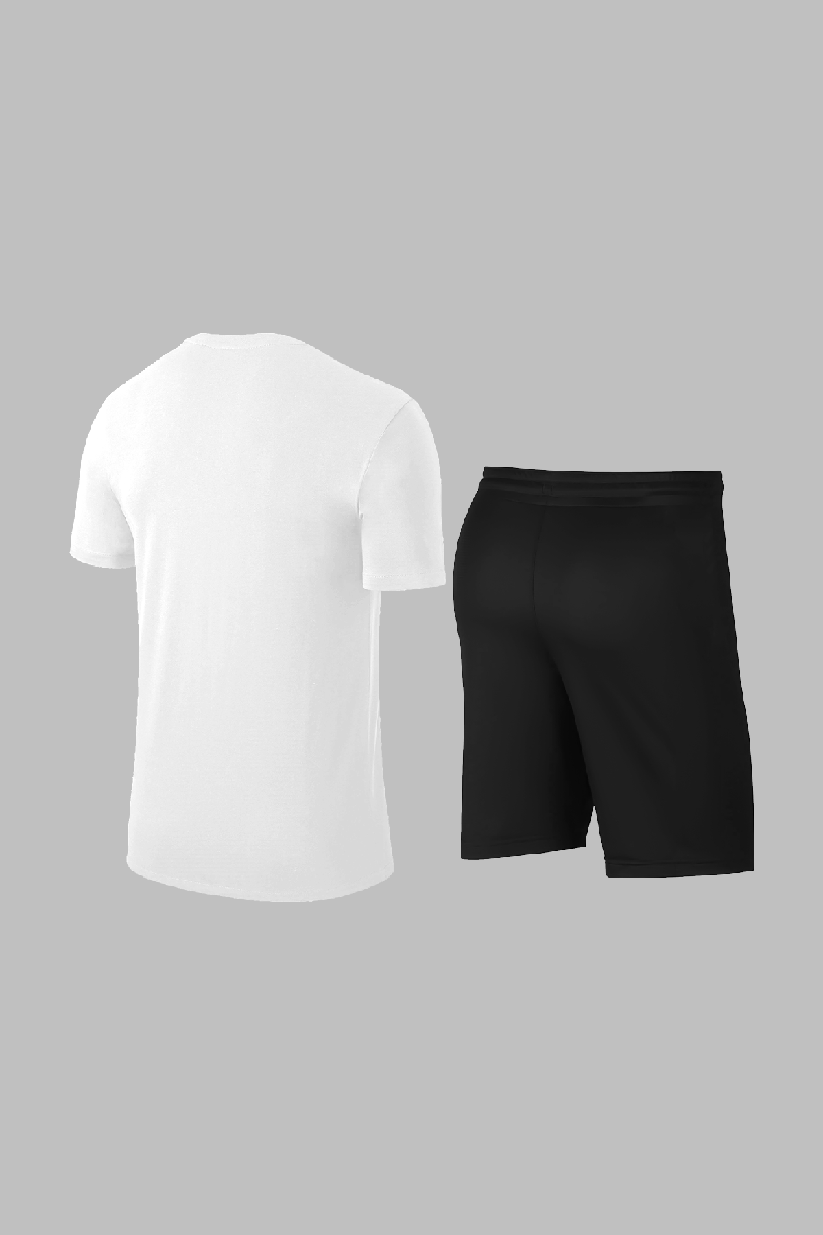 Büyük Beden Erkek Beyaz Dri-Fit Kumaş Baskısız Yuvarlak Yaka Kısa Kol Tişört Şort Alt Üst Takımı  (4XL-10XL)