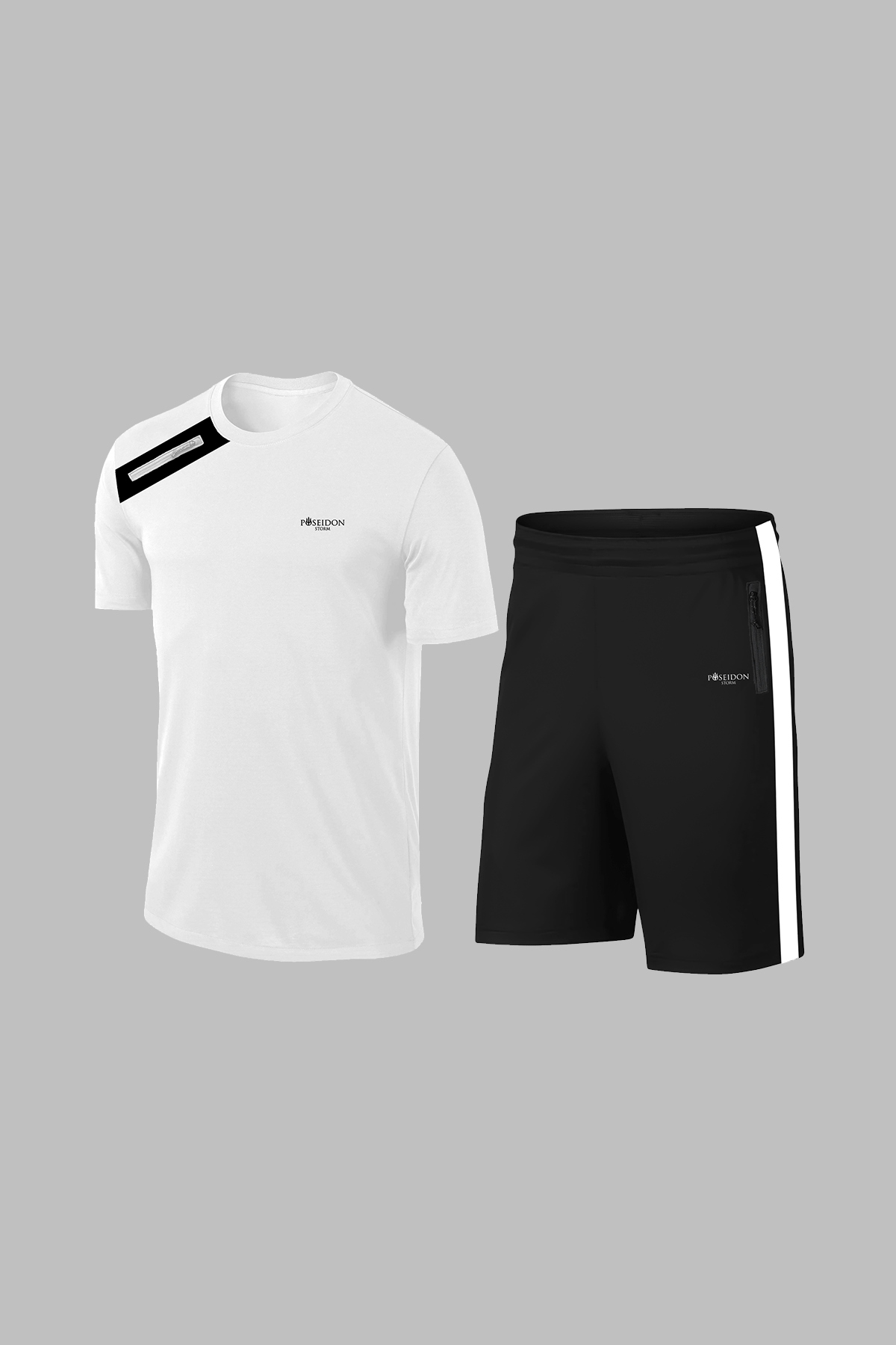 Büyük Beden Erkek Beyaz Dri-Fit Kumaş Baskısız Yuvarlak Yaka Kısa Kol Tişört Şort Alt Üst Takım  (4XL-10XL)