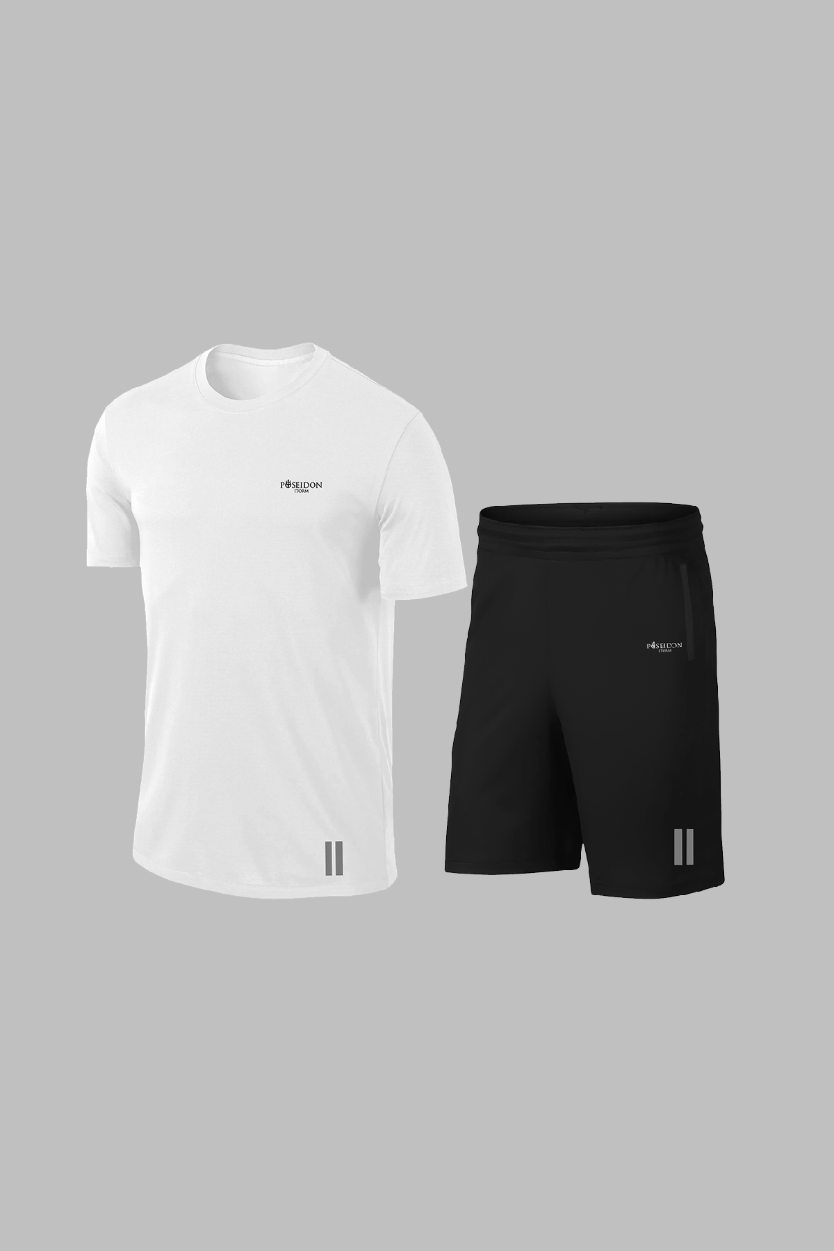 Büyük Beden Erkek Beyaz Dri-Fit Kumaş Baskısız Yuvarlak Yaka Kısa Kol Regular Tişört Şort Takım (4XL-10XL)