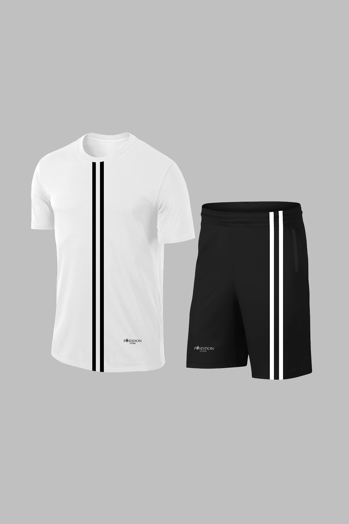 Büyük Beden Erkek Beyaz Dri-Fit Kumaş Baskısız Yuvarlak Yaka Kısa Kol Tişört Şort Alt Üst Takımı  (4XL-10XL)