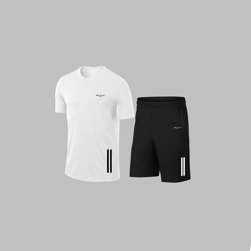 Büyük Beden Erkek Beyaz Dri-Fit Kumaş Baskısız Yuvarlak Yaka Kısa Kol Tişört Şort Alt Üst Takım  4XL-10XL
