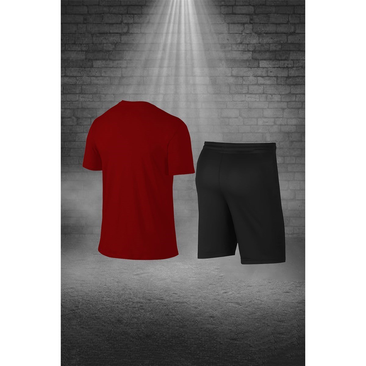 Büyük Beden Erkek Bordo Dri-Fit Kumaş Cepli Baskısız Bisiklet Yaka Yürüyüş için Tişört Şort Alt Üst İkili Takım 4XL-10XL