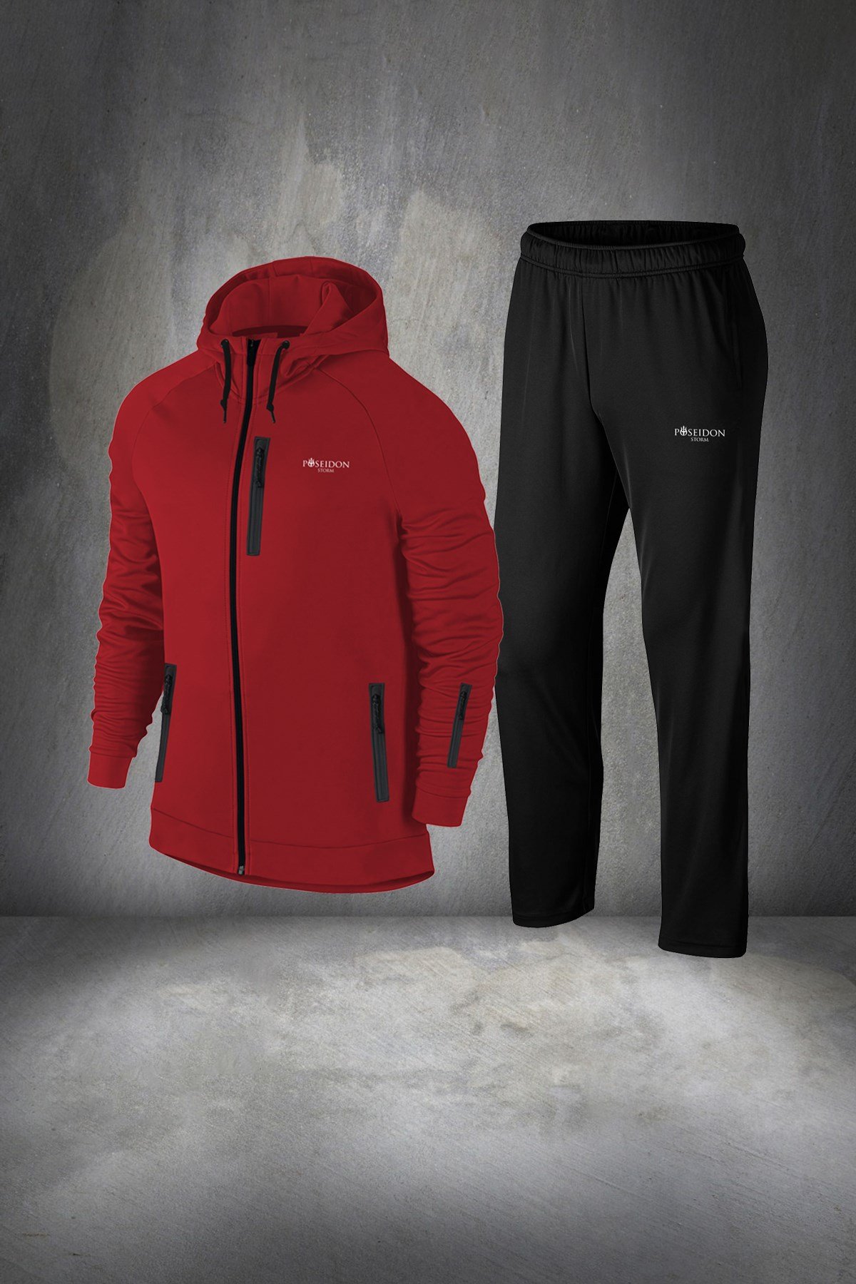 Büyük Beden Erkek Bordo Günlük Sporcu Eşofman Takımı 4XL-10XL - önü ve bileği fermuarlı M20