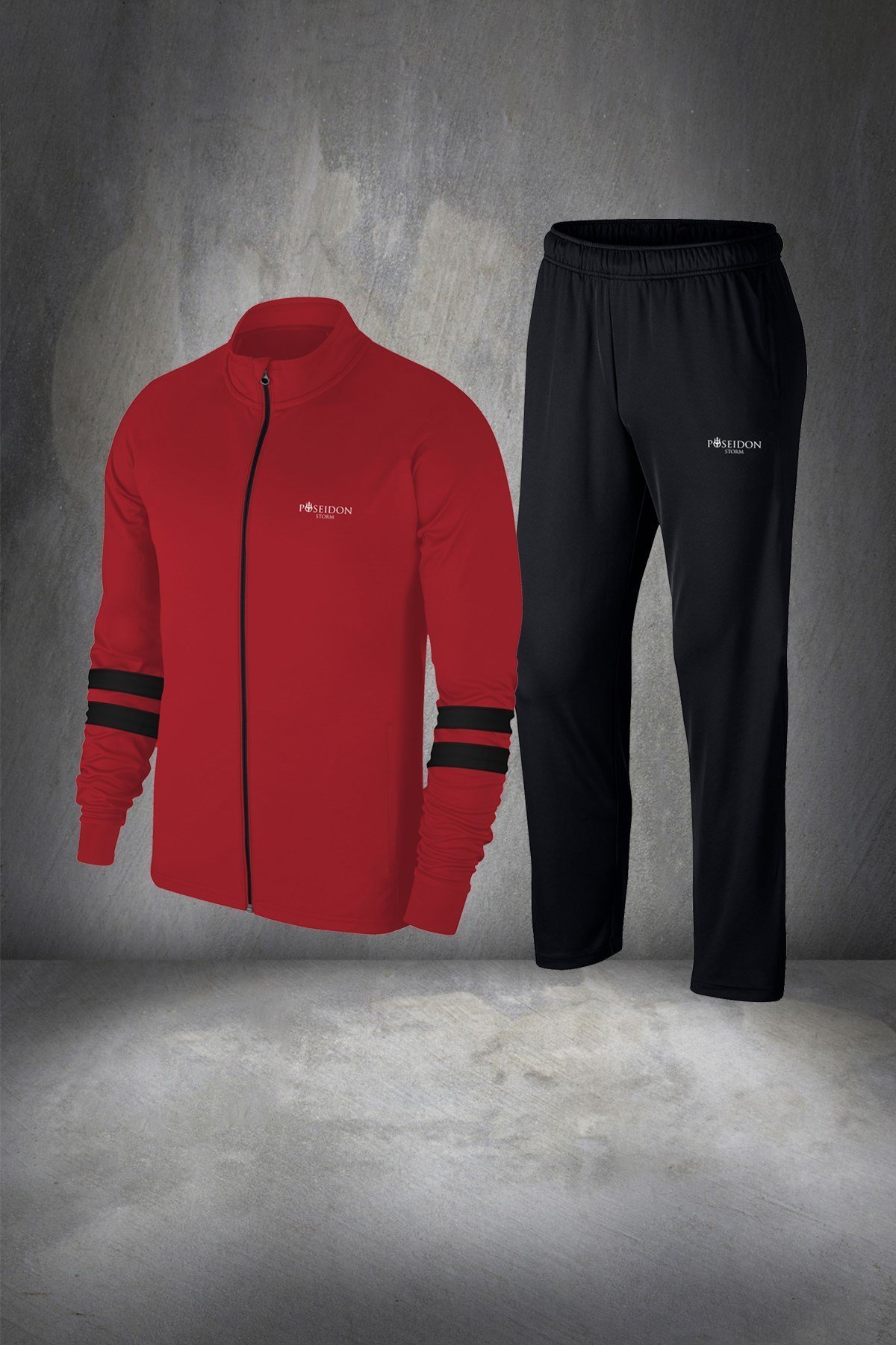 Büyük Beden Erkek Bordo Günlük Sporcu Eşofman Takımı 4XL-10XL siyah iki bant - M3