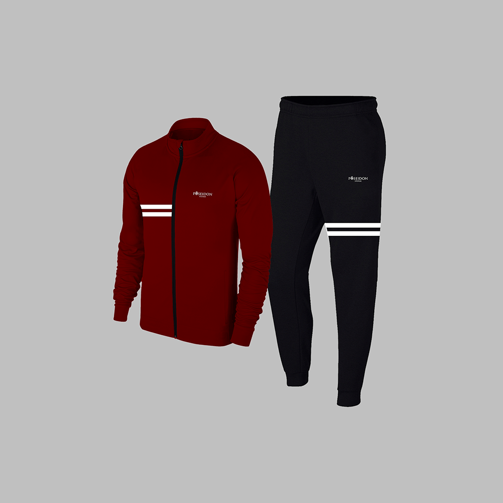 Büyük Beden Erkek Bordo Supra Penye Kumaş Ön Cepli  Rahat Kapüşonlu Yürüyüş Takımı  (4XL- 10XL)