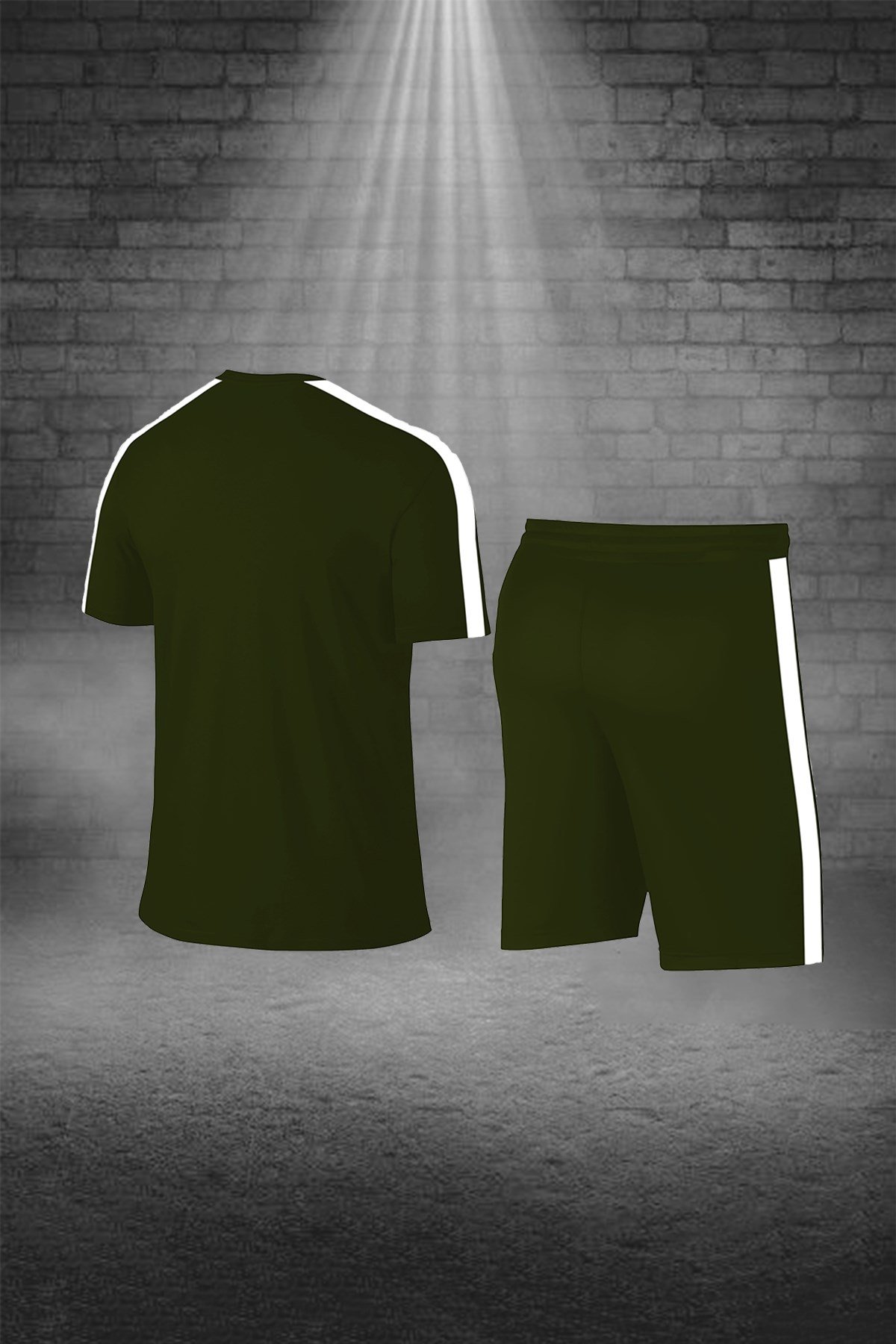 Büyük Beden Erkek Haki Dri-Fit Kumaş Düz Konforlu Cepli Kısa Kol Tişört Şort Alt Üst Koşu Seti 4XL-10XL