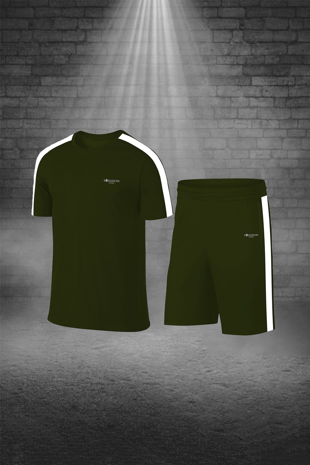 Büyük Beden Erkek Haki Dri-Fit Kumaş Düz Konforlu Cepli Kısa Kol Tişört Şort Alt Üst Koşu Seti 4XL-10XL