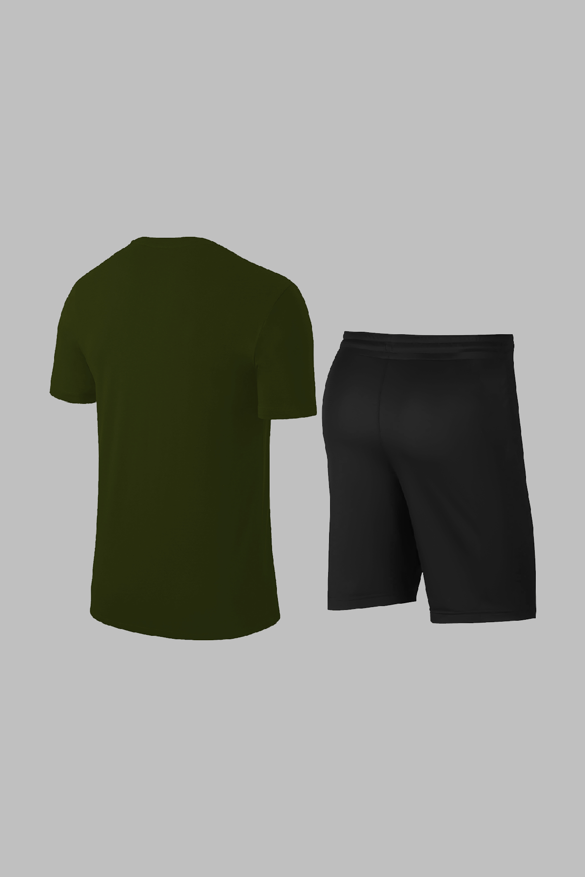 Büyük Beden Erkek Haki Dri-Fit Kumaş Yürüyüş ve Koşu için Baskısız Günlük Tişört Şort Takımı (4XL-10XL)