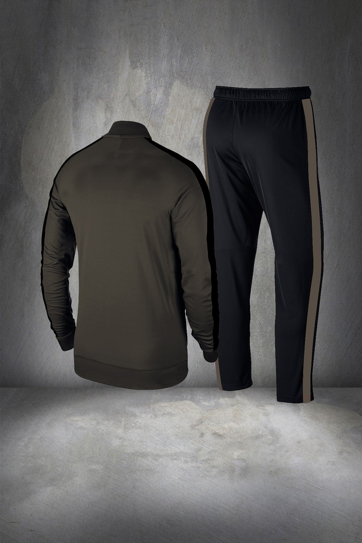 Büyük Beden Erkek Haki Günlük Sporcu Eşofman Takımı 4XL-10XL tek bant şerit - M1