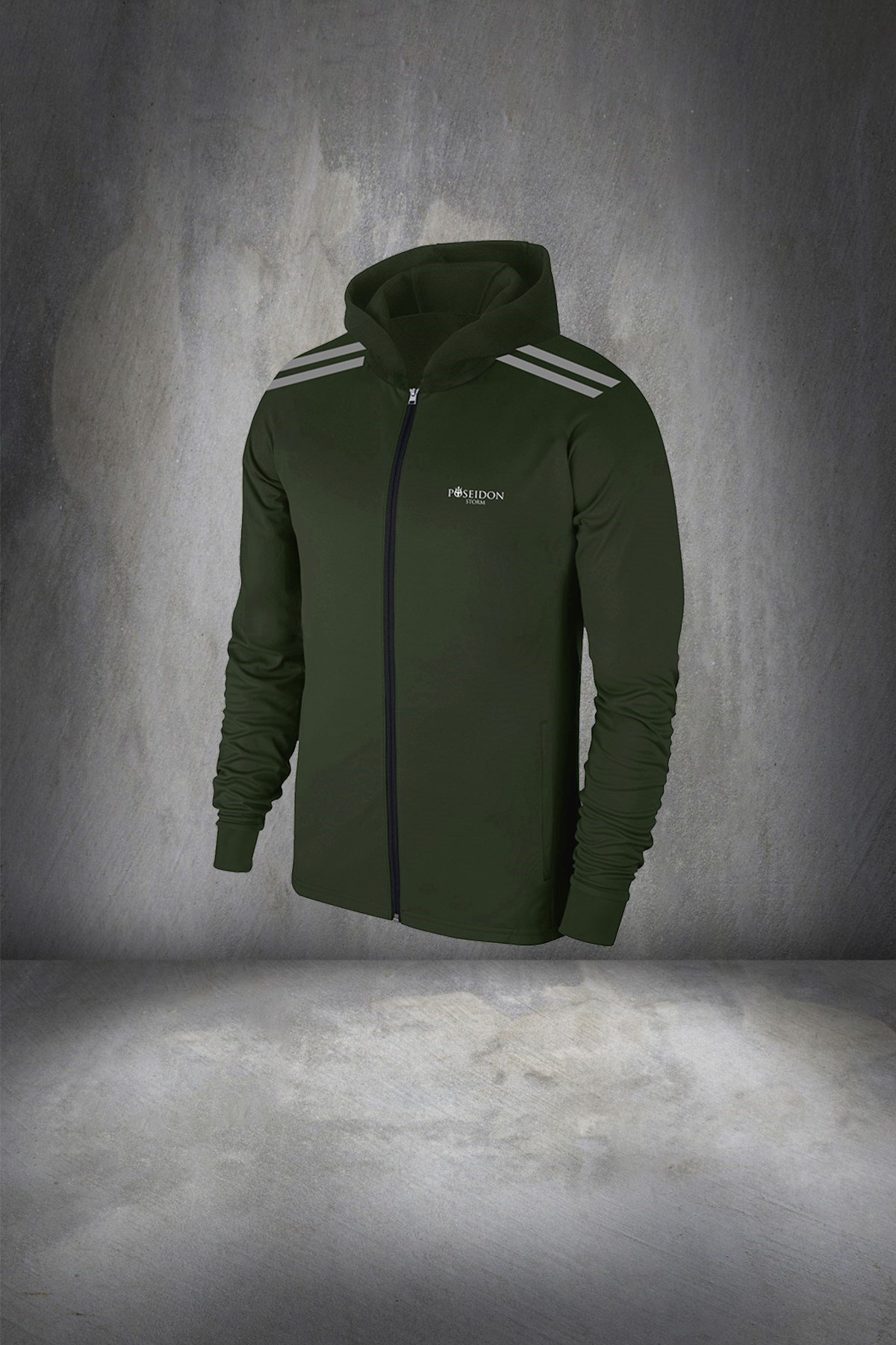 Büyük Beden Erkek Haki  İnterlok Kumaş Fermuarlı Kapüşonlu Cepli Koşu Takımı  4XL-10XL