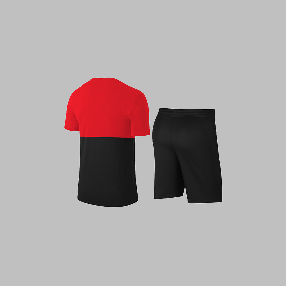 Büyük Beden Erkek Kırmızı Dri-Fit Kumaş Cepli Baskısız Sıfır Yaka Kısa Kol Alt Üst Takım Tişört Şort Seti 4XL-10XL