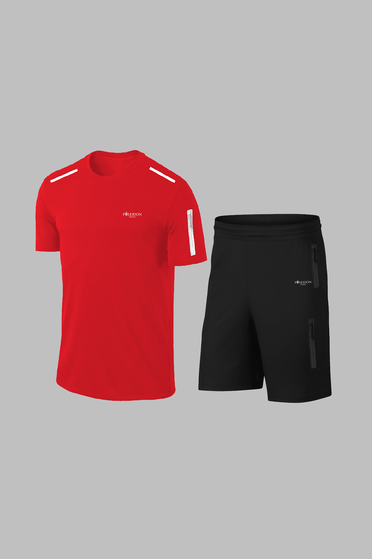 Büyük Beden Erkek Kırmızı Dri-Fit Kumaş Spor için Konforlu Cepli Bisiklet Yaka Tişört Şort Alt Üst Takım  (4XL-10XL)