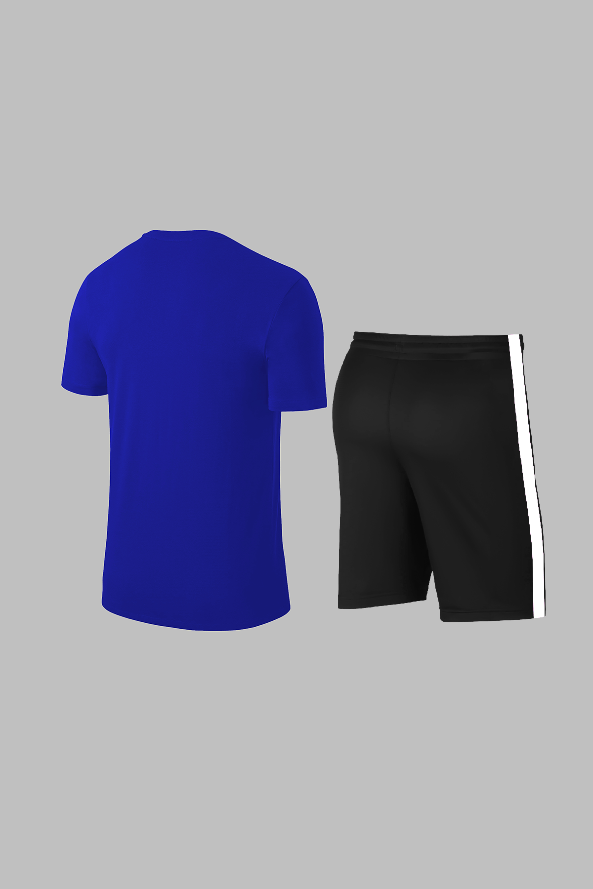 Büyük Beden Erkek Mavi Dri-Fit Kumaş Spor için Konforlu Cepli Kısa Kol Tişört Şort İkili Takım   (4XL-10XL)