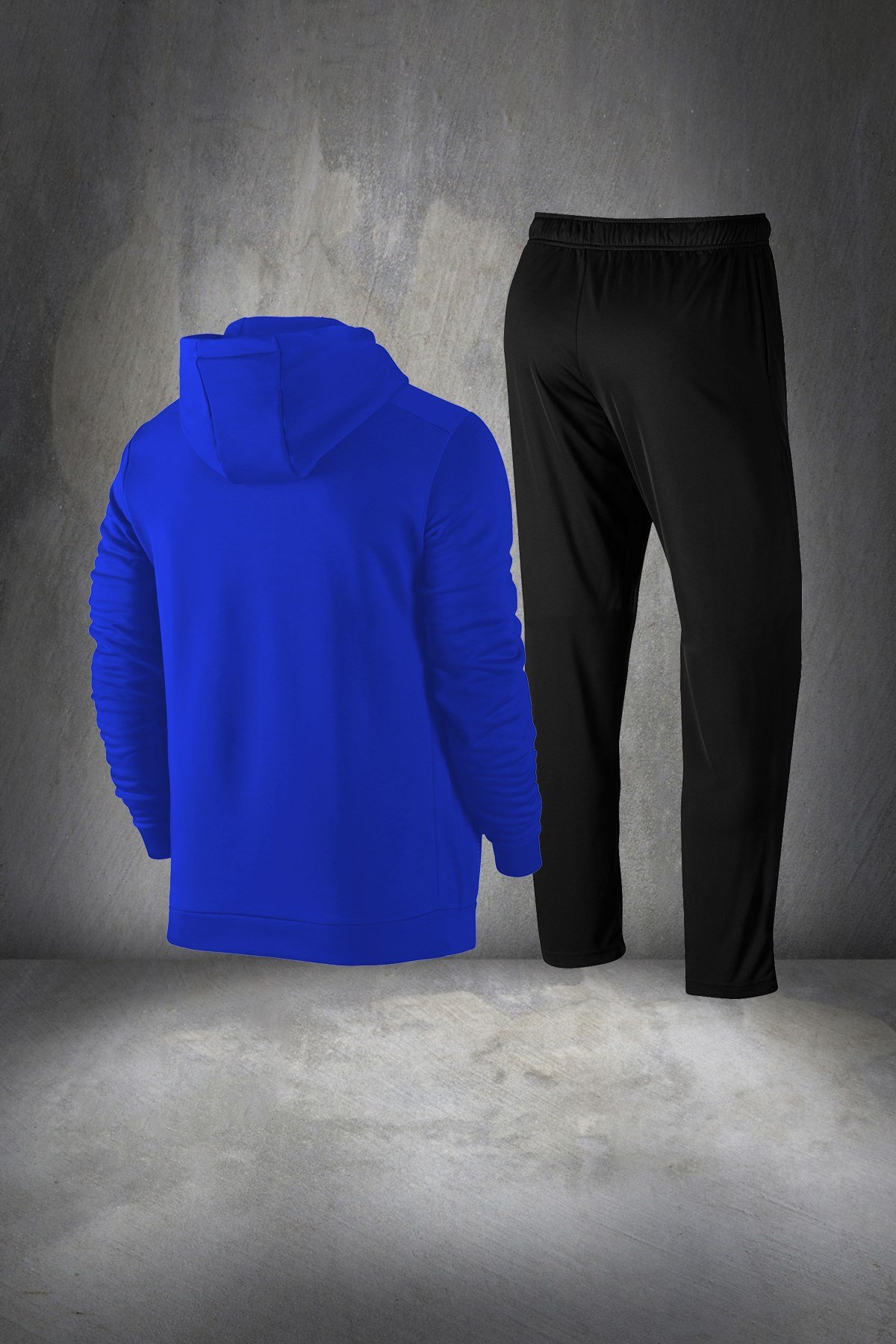 Büyük Beden Erkek Mavi Günlük Sporcu Eşofman Takımı 4XL-10XL - önü siyah cepli - M13