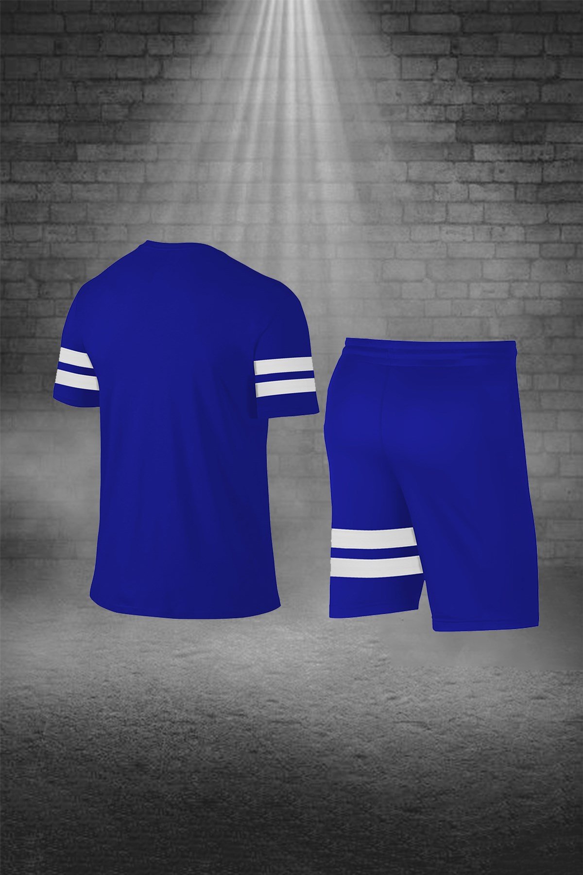 Büyük Beden Erkek Mavi Sporcu Tişört ve Şort Takımı 4XL-10XL - siyah iki bant - M4