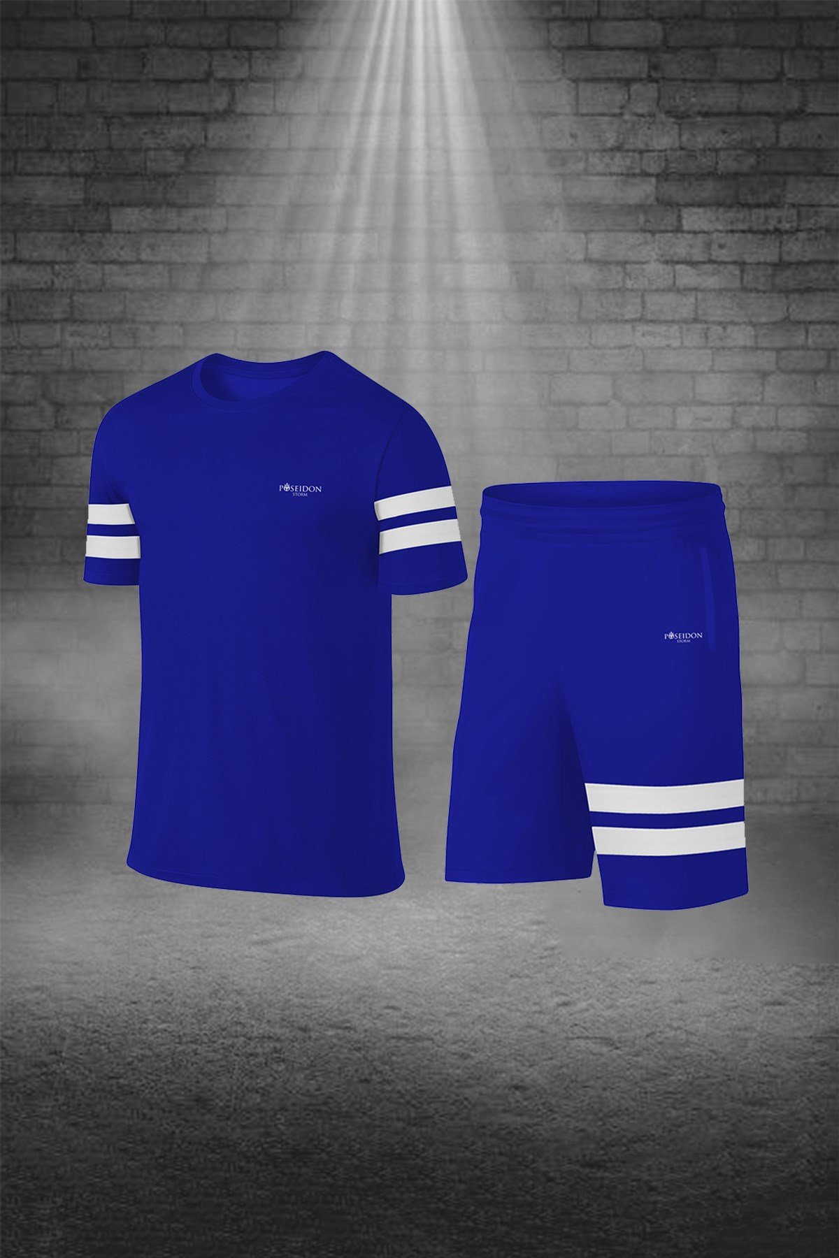 Büyük Beden Erkek Mavi Sporcu Tişört ve Şort Takımı 4XL-10XL - siyah iki bant - M4