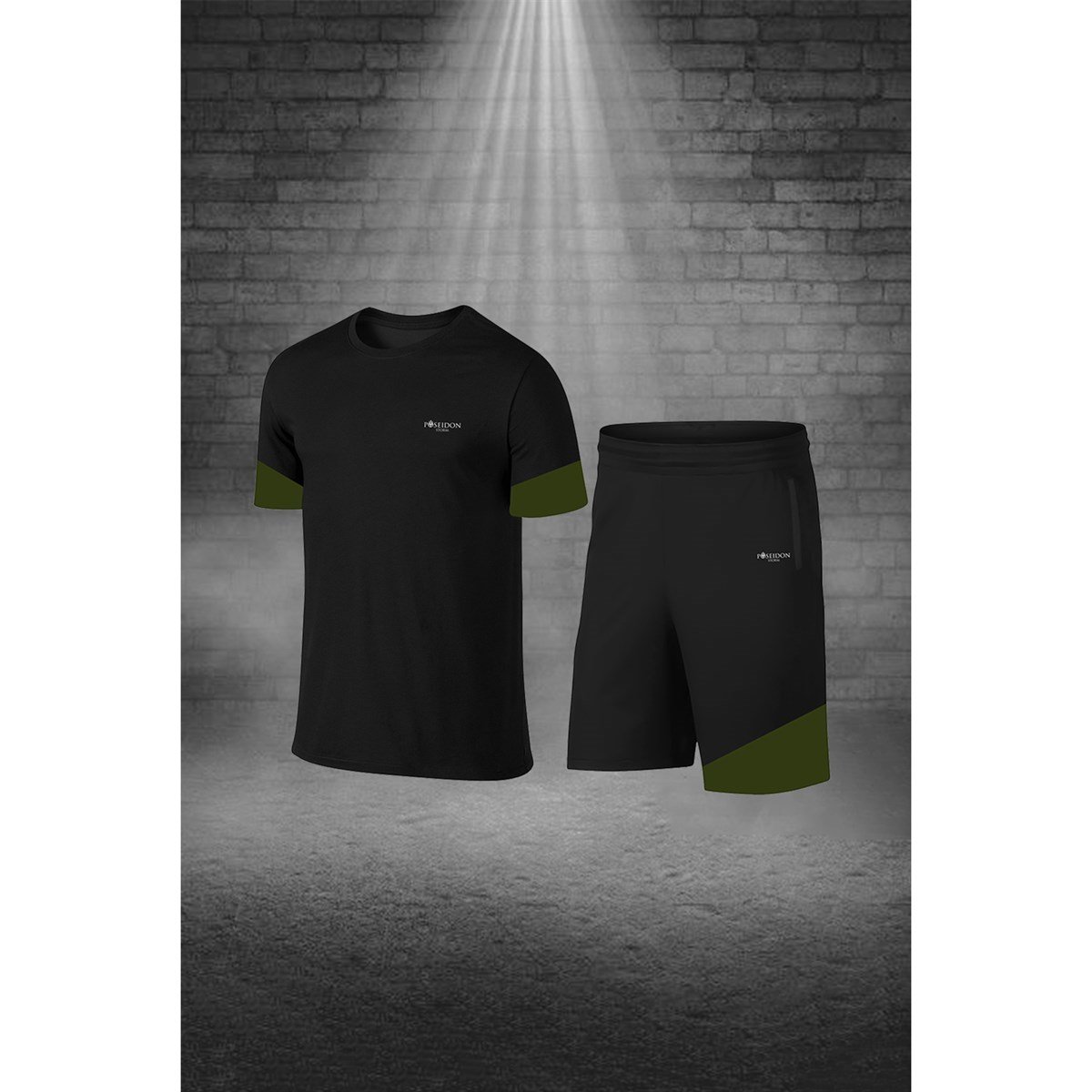 Büyük Beden Erkek Siyah Dri-Fit Kumaş Yürüyüş ve Koşu için Konforlu Cepli Kısa Kol Tişört Şort İkili Takım  4XL-10XL