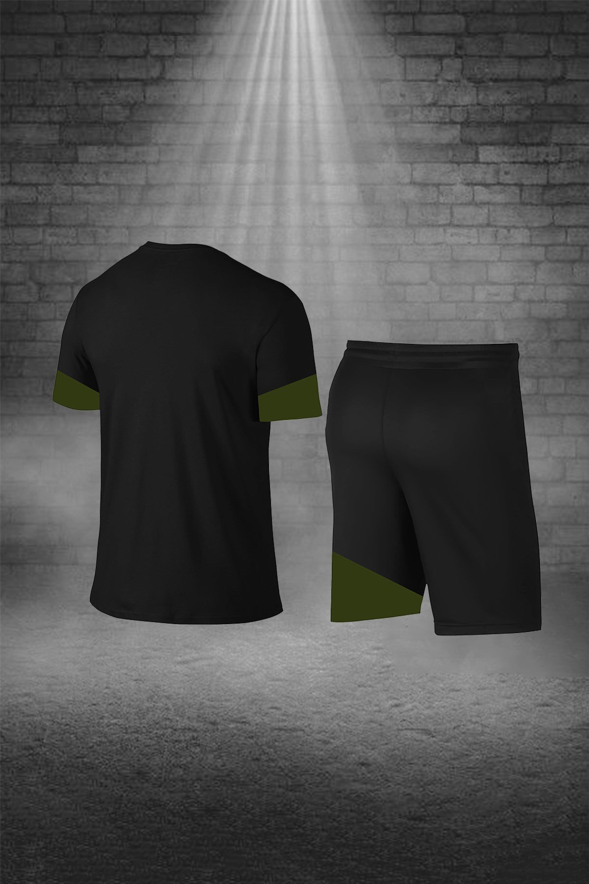 Büyük Beden Erkek Siyah Dri-Fit Kumaş Yürüyüş ve Koşu için Konforlu Cepli Kısa Kol Tişört Şort İkili Takım  4XL-10XL