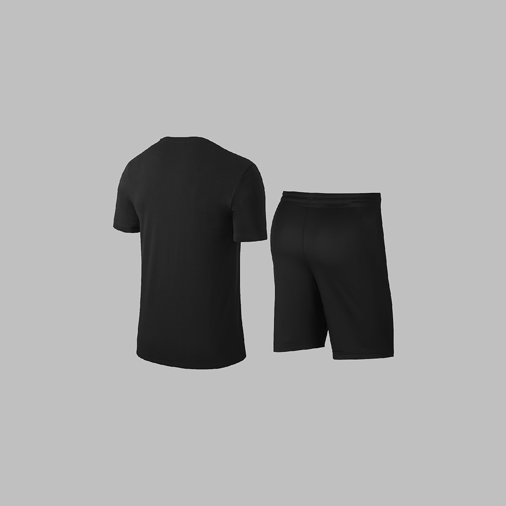 Büyük Beden Erkek Siyah Dri-Fit Kumaş Yürüyüş için Konforlu Cepli Sıfır Yaka Tişört Şort İkili Alt Üst Spor Seti   4XL-10XL