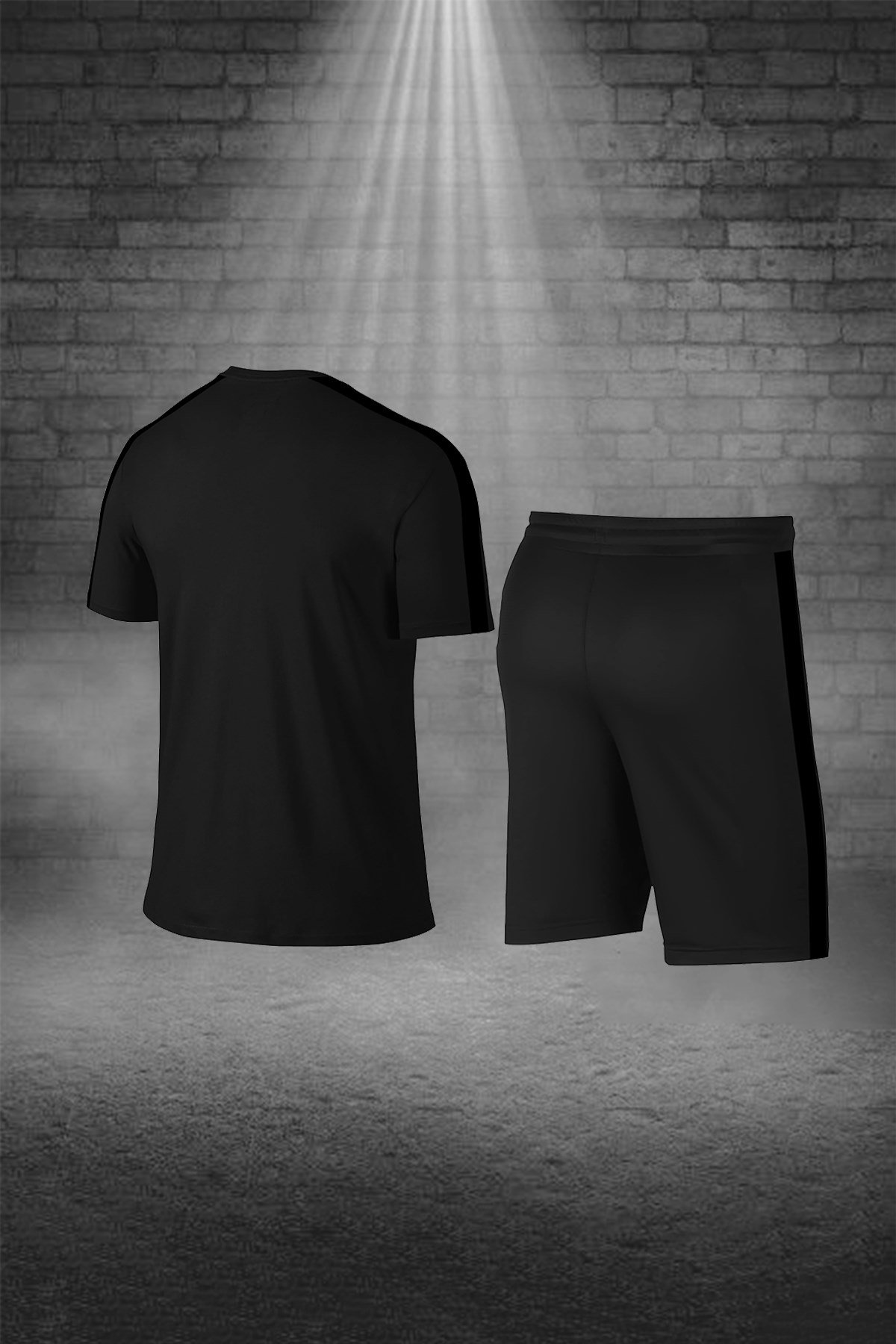 Büyük Beden Erkek Siyah Dri-Fit Kumaş Yuvarlak Yaka Cepli Şık Konforlu Tişört Şort  4XL-10XL