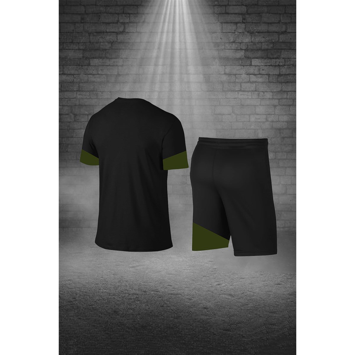 Büyük Beden Erkek Siyah Dri-Fit Kumaş Yürüyüş ve Koşu için Konforlu Cepli Kısa Kol Tişört Şort İkili Takım  4XL-10XL