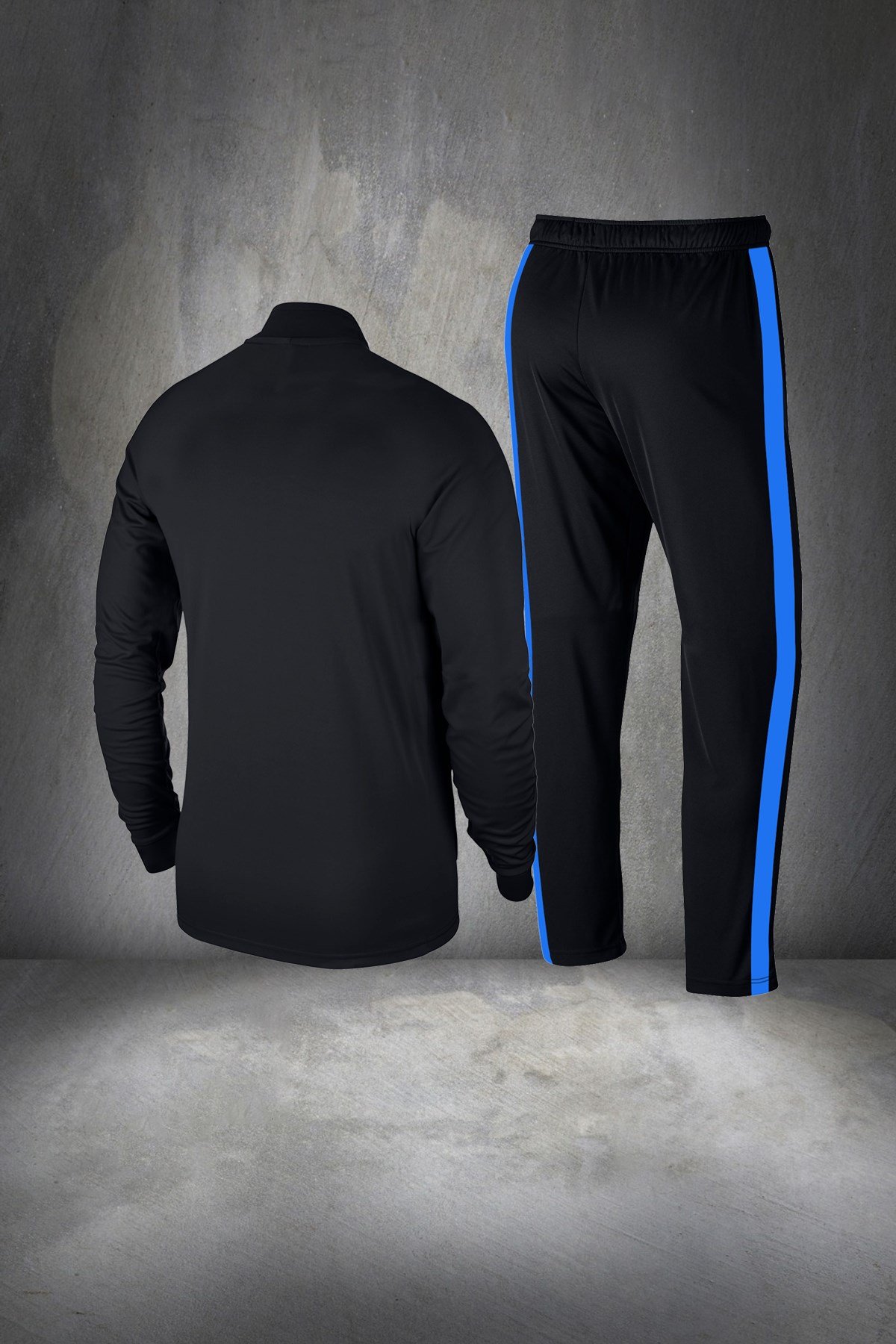 Büyük Beden Erkek Siyah Günlük Sporcu Eşofman Takımı 4XL-10XL - mavi ön detay - M12