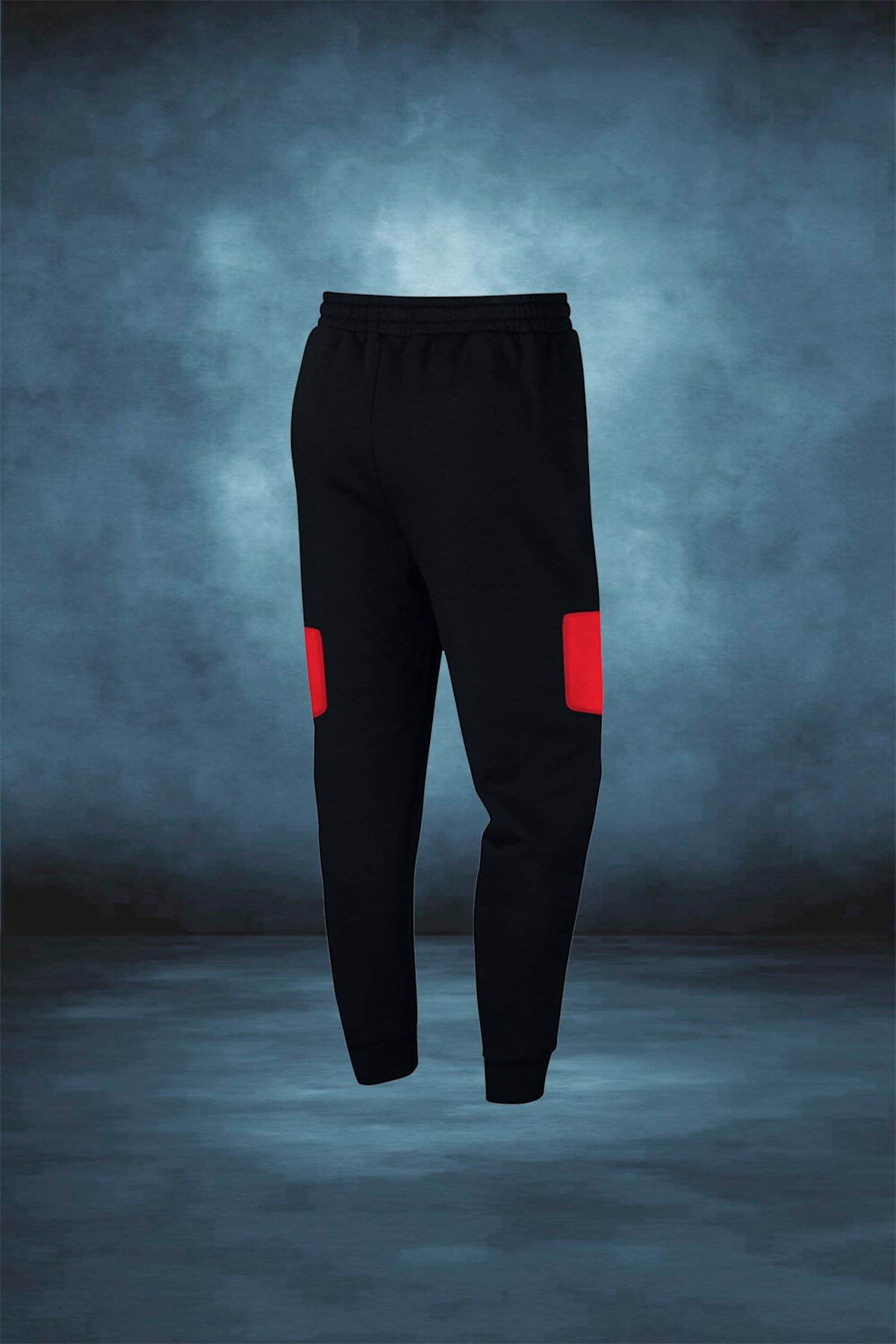 Büyük Beden Erkek Siyah Günlük Sporcu Eşofman Altı 4XL-10XL kırmızı yanlardan cepli - M5