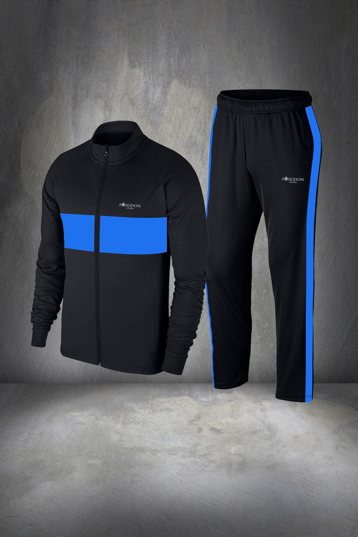 Büyük Beden Erkek Siyah Günlük Sporcu Eşofman Takımı 4XL-10XL - mavi ön detay - M12