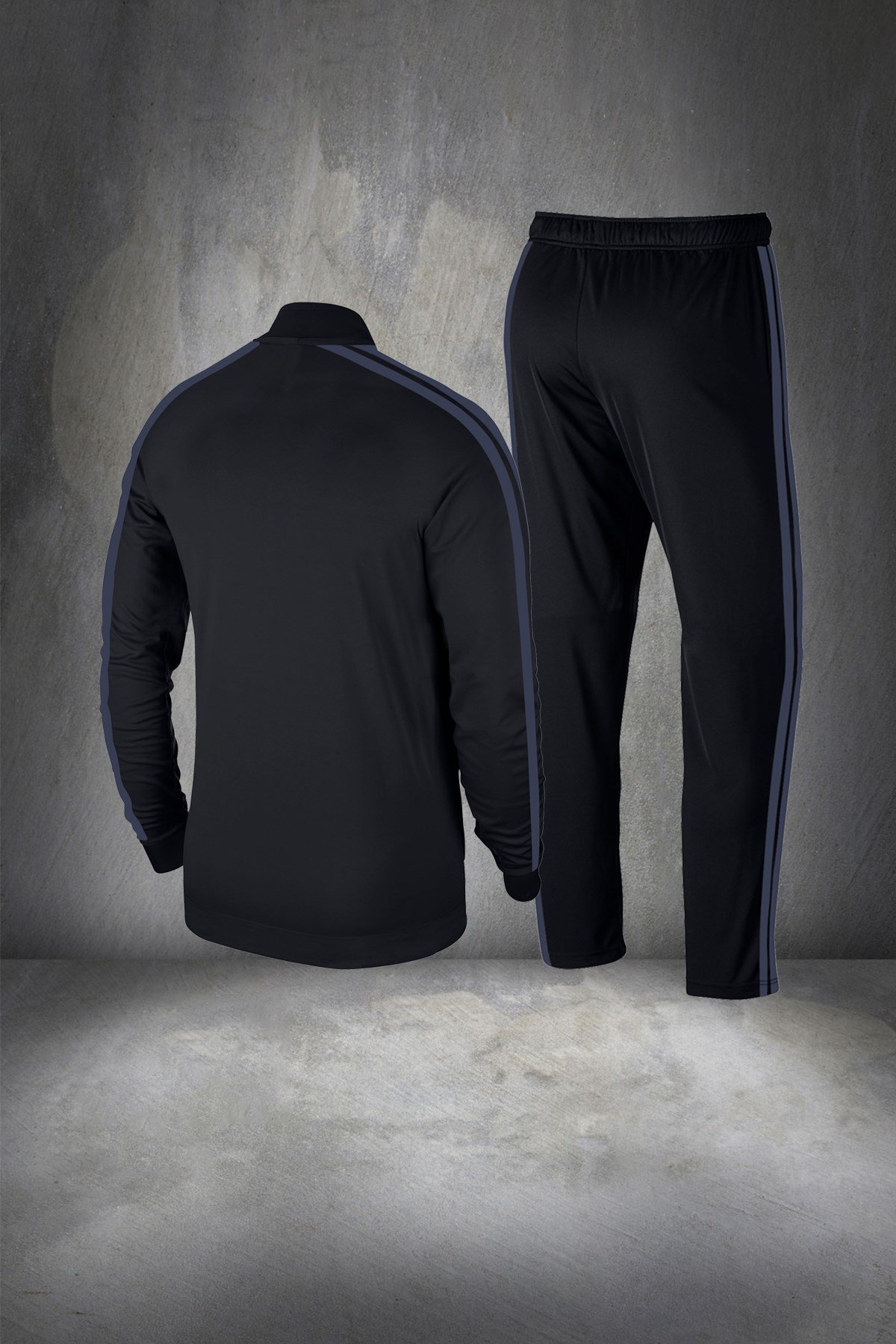 Büyük Beden Erkek Siyah Günlük Sporcu Eşofman Takımı 4XL-10XL füme çift şerit - M2