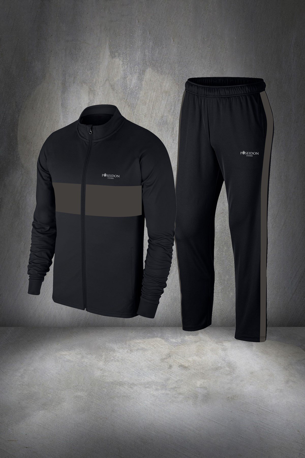 Büyük Beden Erkek Siyah Günlük Sporcu Eşofman Takımı 4XL-10XL - haki ön detay - M12