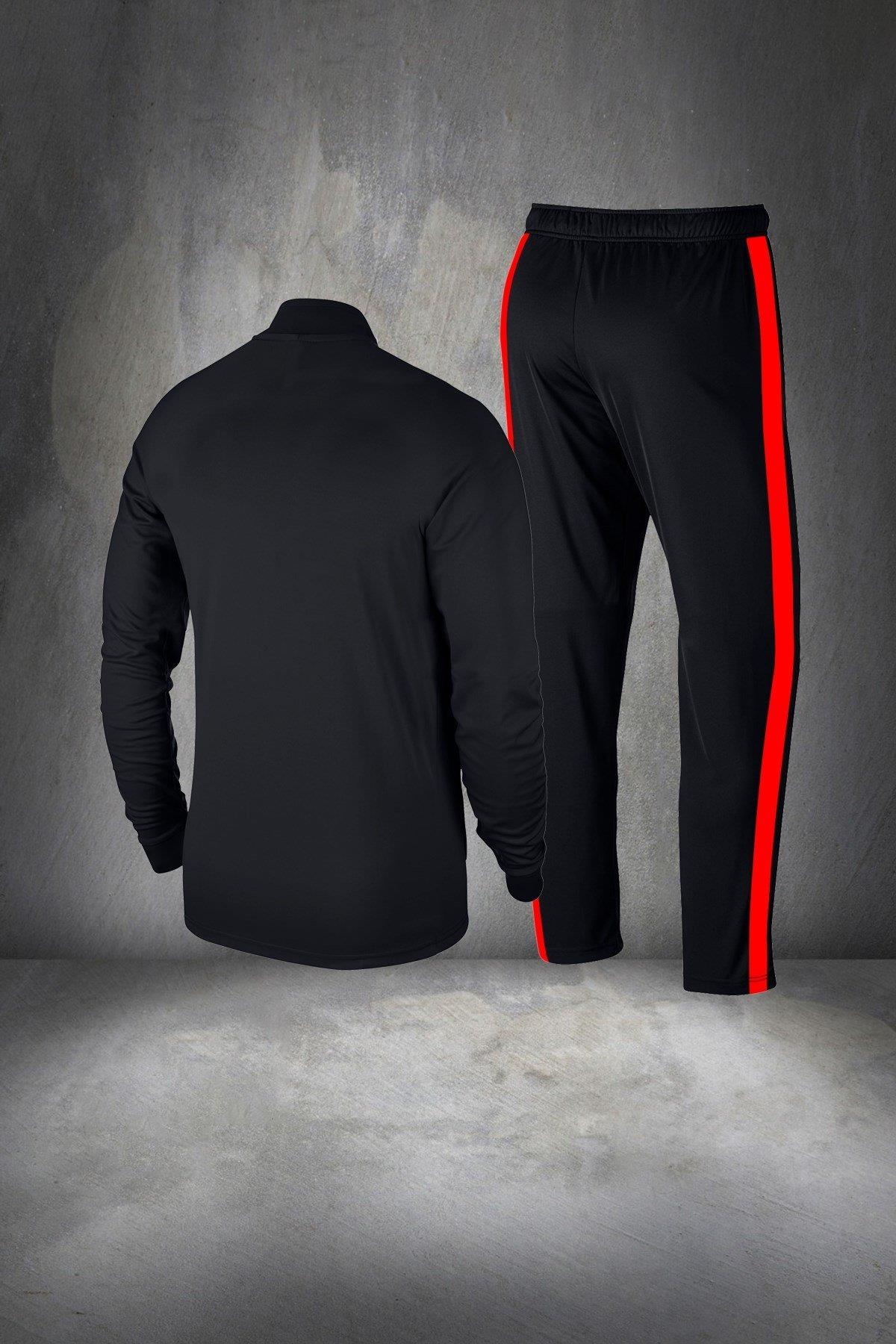 Büyük Beden Erkek Siyah Supra Penye Kumaş Fermuarlı Rahat Özel Eşofman Seti 4XL-10XL