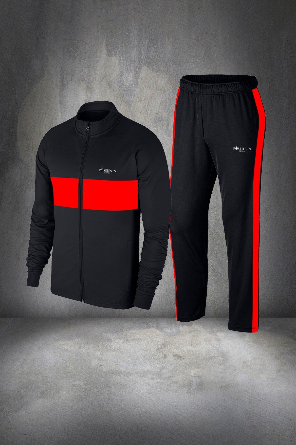 Büyük Beden Erkek Siyah Supra Penye Kumaş Fermuarlı Rahat Özel Eşofman Seti 4XL-10XL