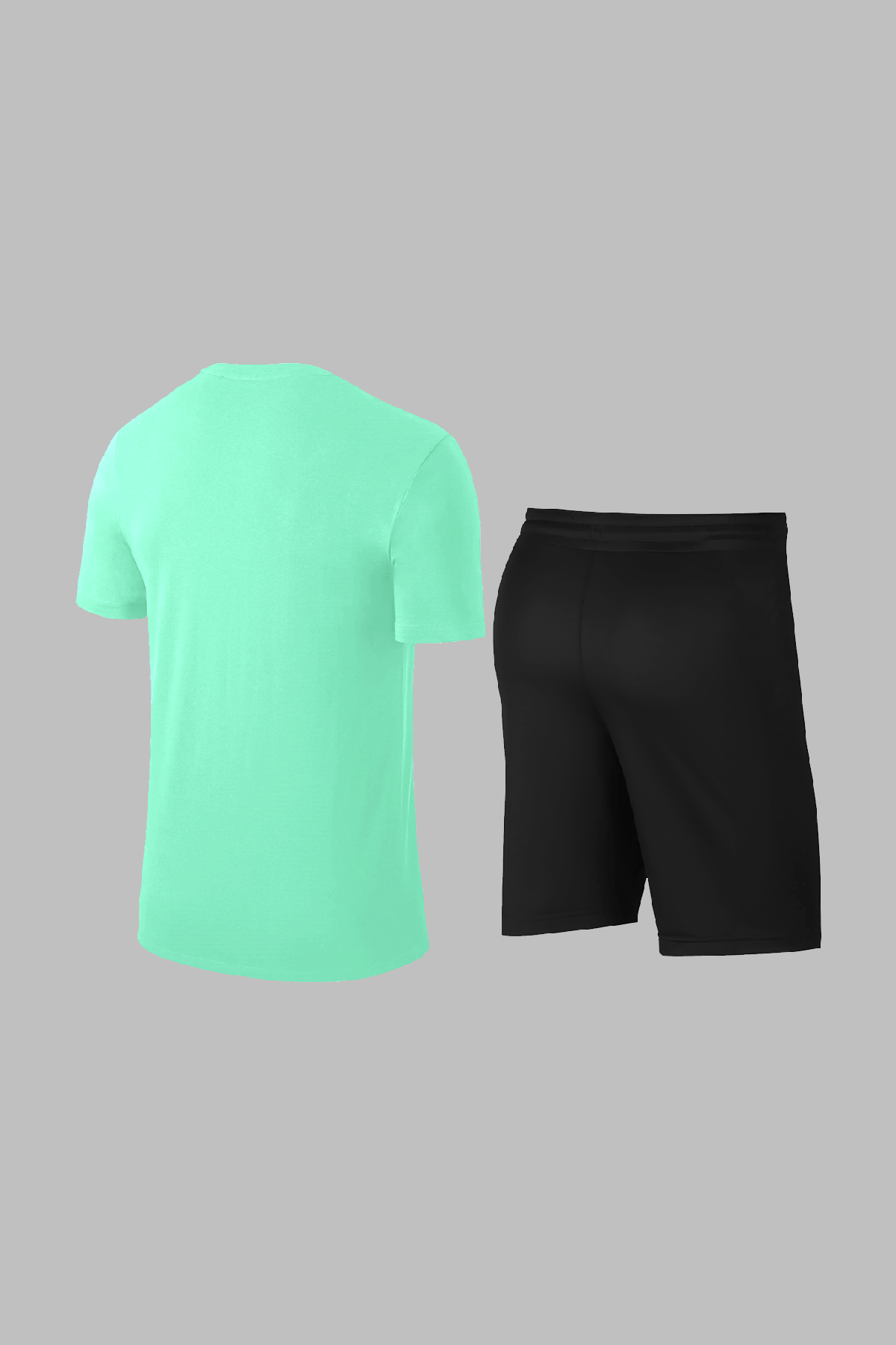 Büyük Beden Erkek Su Yeşili  Dri-Fit Kumaş Cepli Bisiklet Yaka Sporcu Günlük Tişört Şort İkili Takım  (4XL-10XL)