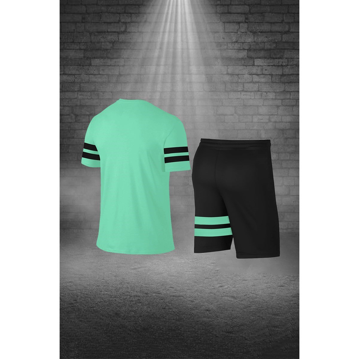 Büyük Beden Erkek Su Yeşili Dri-Fit Kumaş Yürüyüş ve Koşu için Konforlu Cepli Sıfır Yaka Tişört Şort İkili Alt Üst Seti   4XL-10XL
