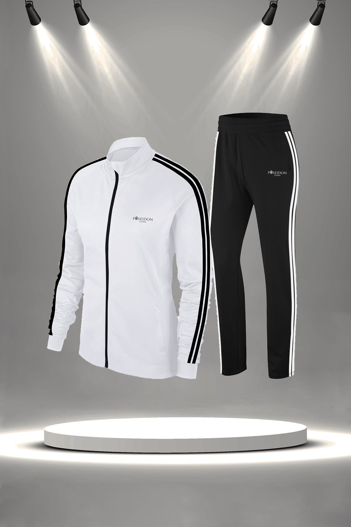 Büyük Beden Kadın Beyaz Günlük Sporcu Eşofman Takımı 4XL-8XL çift şerit - M2