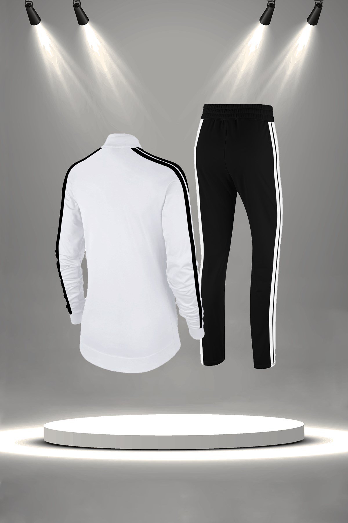 Büyük Beden Kadın Beyaz Günlük Sporcu Eşofman Takımı 4XL-8XL çift şerit - M2