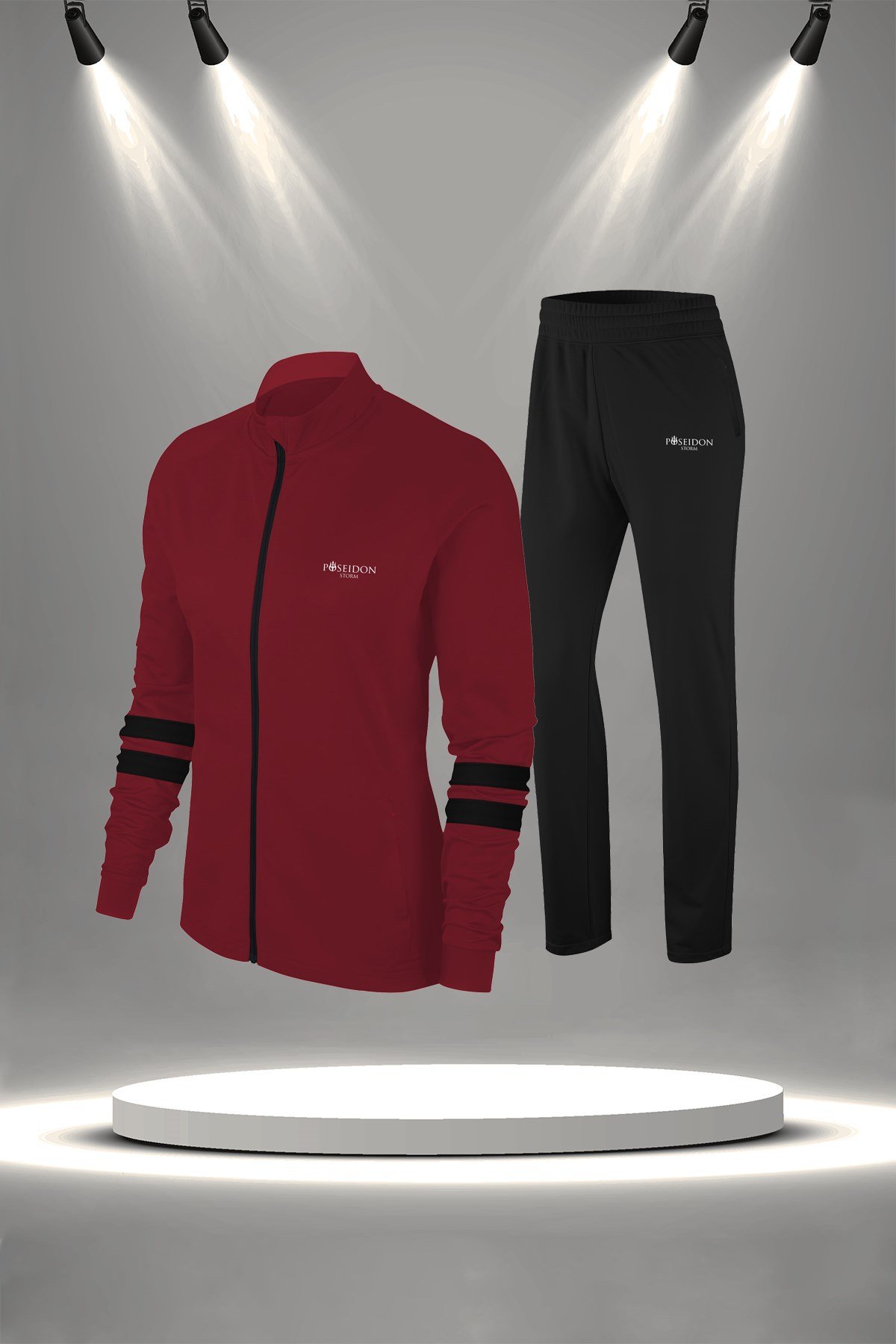Büyük Beden Kadın Bordo İnterlok Kumaş İki Parça Fermuarlı Şık Spor Eşofman Takım Seti (4XL-10XL)