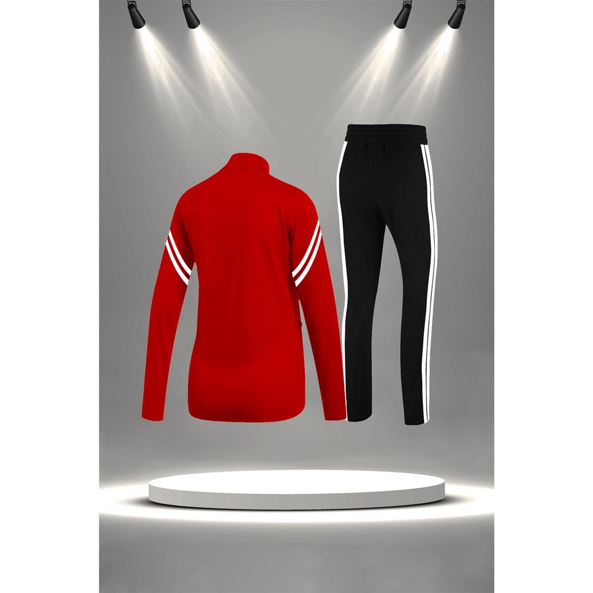 Büyük Beden Kadın Kırmızı İnterlok Kumaş Alt ve Üst Eşofman Takımı Seti   4XL-10XL