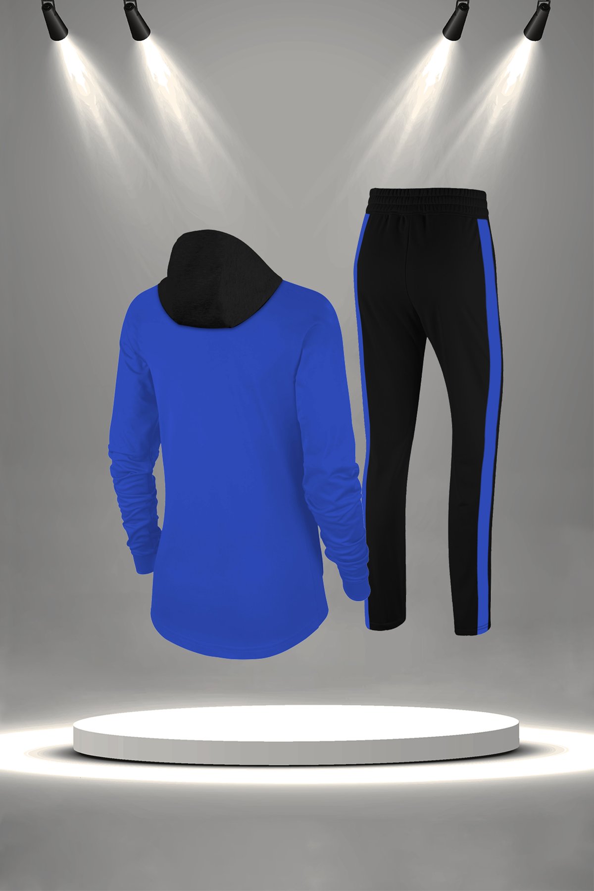 Büyük Beden Kadın Mavi İnterlok Kumaş Fermuarlı Cepli Rahat Full Eşofman Takımı (4XL-10XL)