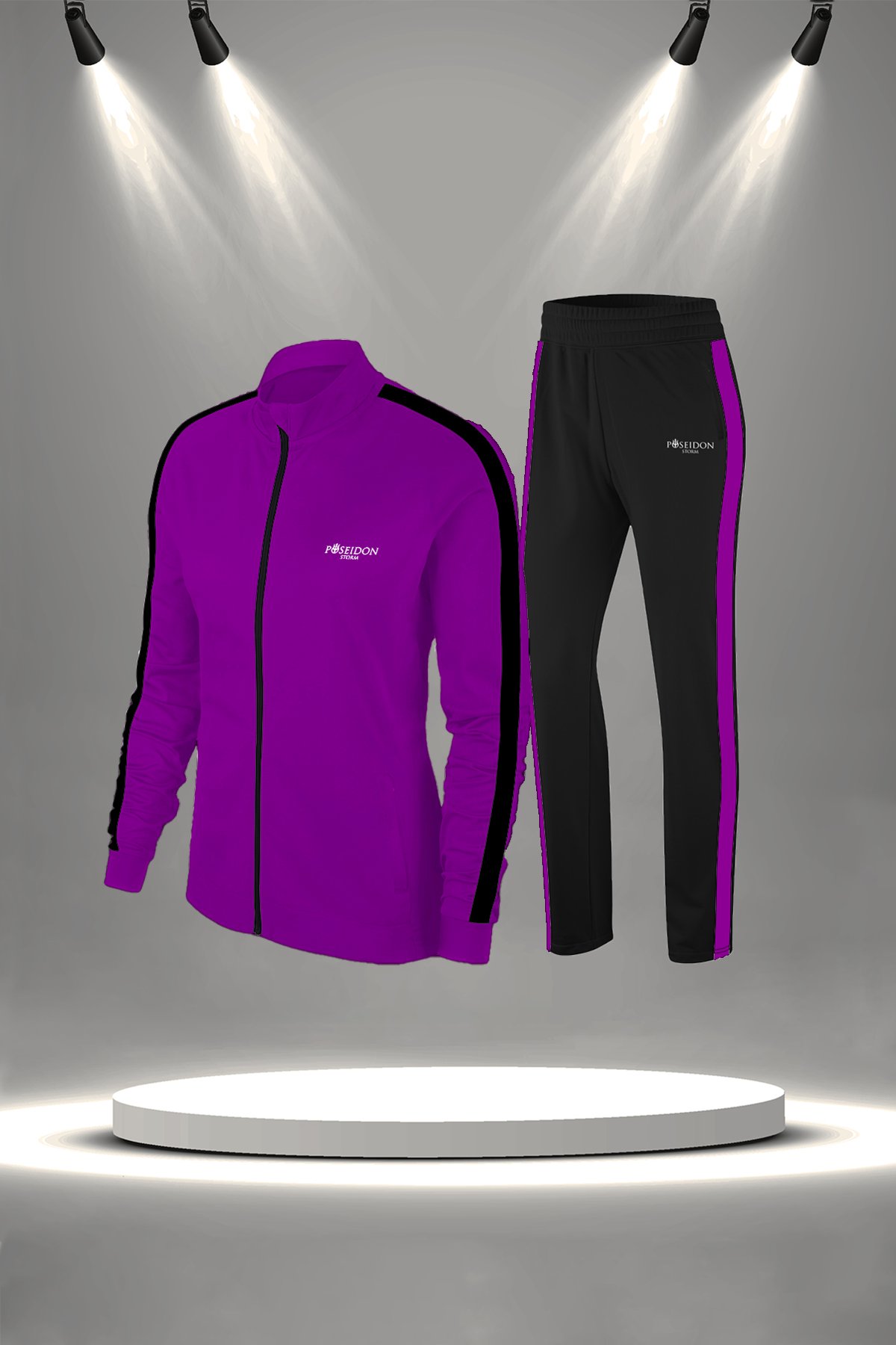 Büyük Beden Kadın Mor İnterlok Kumaş Yürüyüş Antrenman Fitness Eşofman Seti  (4XL-10XL)