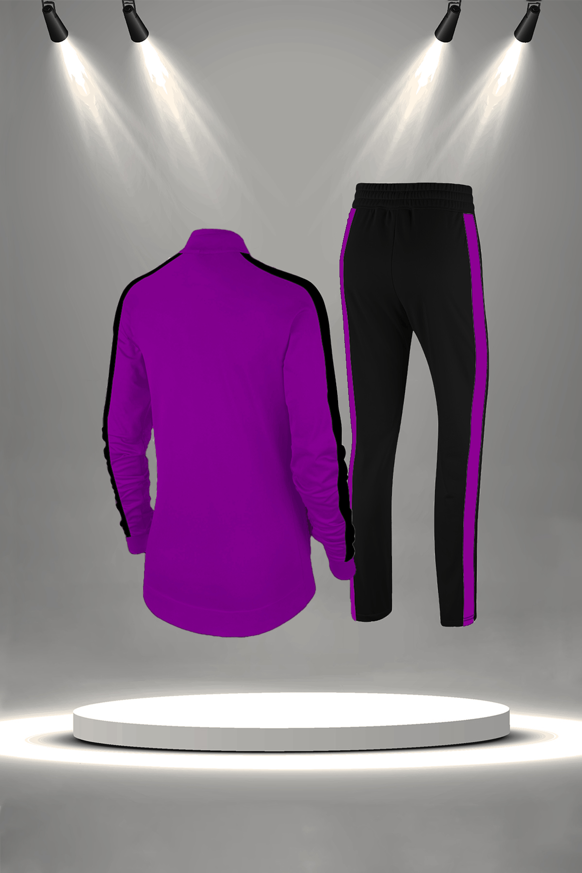 Büyük Beden Kadın Mor İnterlok Kumaş Yürüyüş Antrenman Fitness Eşofman Seti  (4XL-10XL)
