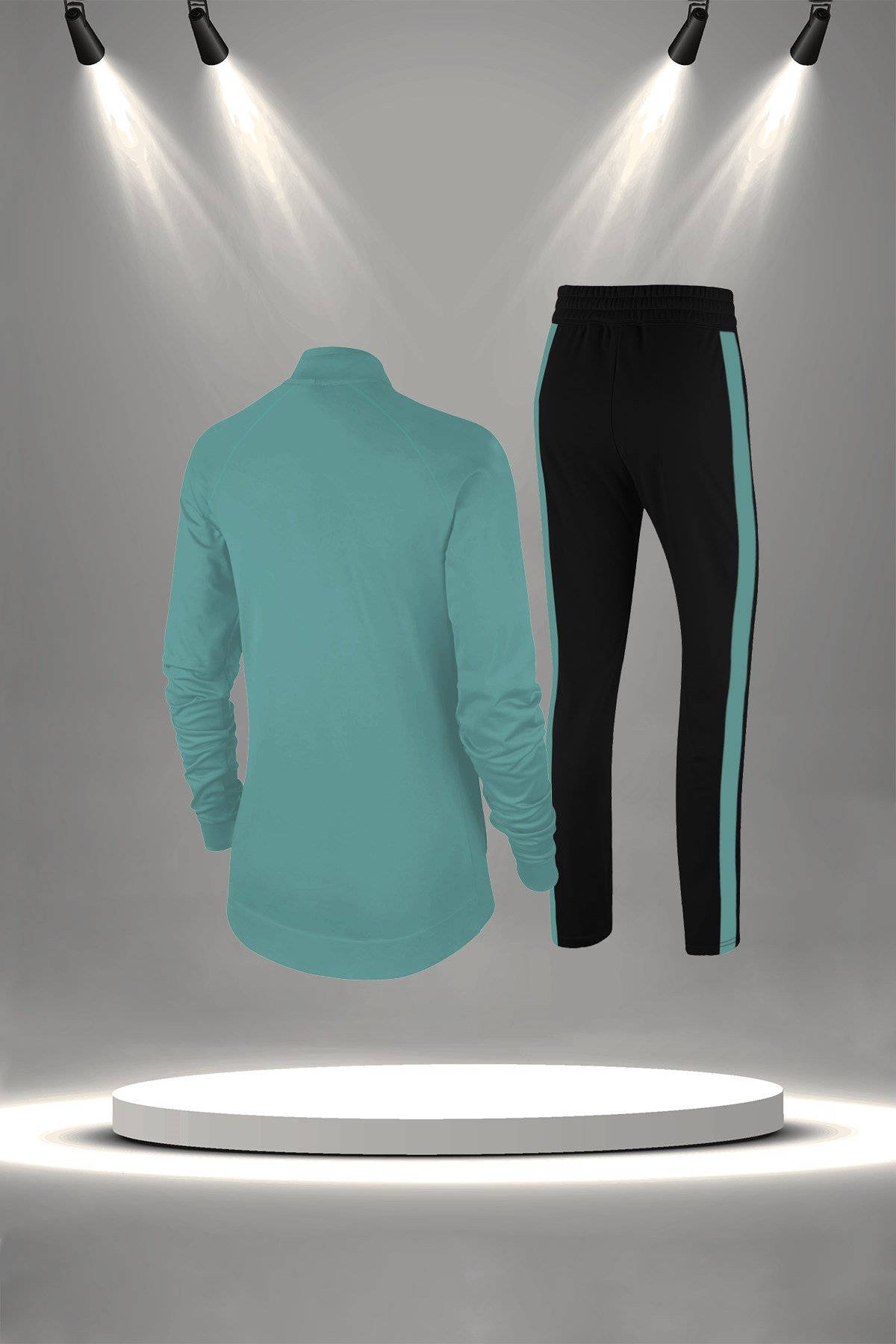 Büyük Beden Kadın Su Yeşili Interlok Kumaş Her Mevsim Yürüyüş Koşu Eşofman Seti (4XL-10XL)