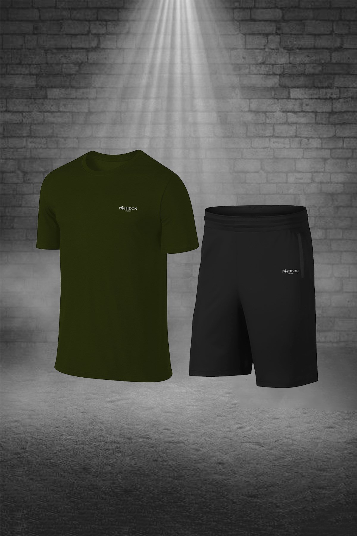 Büyük BedenErkek Haki Dri-Fit Kumaş Yürüyüş ve Koşu için Baskısız Günlük Tişört Şort Takımı 4XL-10XL
