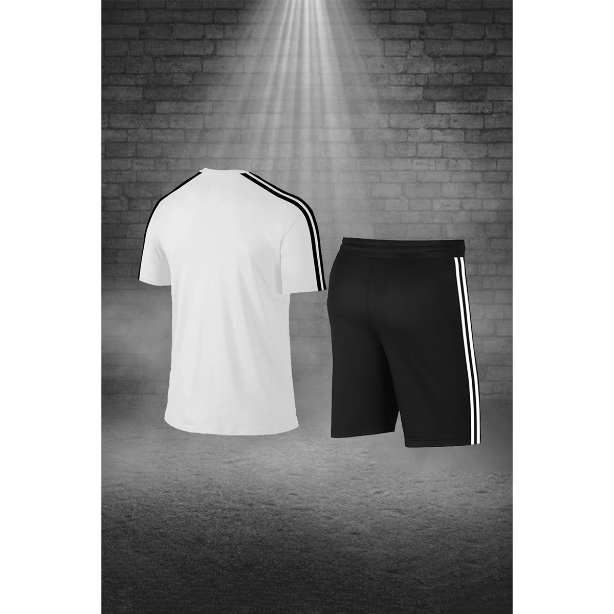 Erkek Beyaz Dri-Fit Kumaş Baskısız Yuvarlak Yaka Kısa Kol Tişört Şort Alt Üst Takım S-3XL