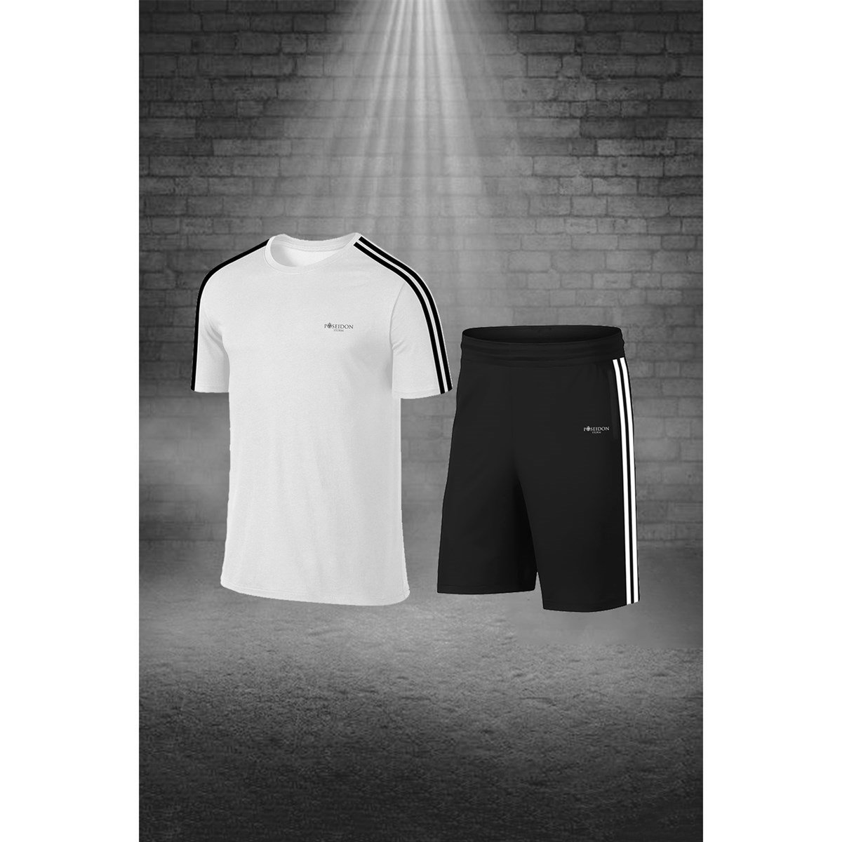 Erkek Beyaz Dri-Fit Kumaş Baskısız Yuvarlak Yaka Kısa Kol Tişört Şort Alt Üst Takım S-3XL