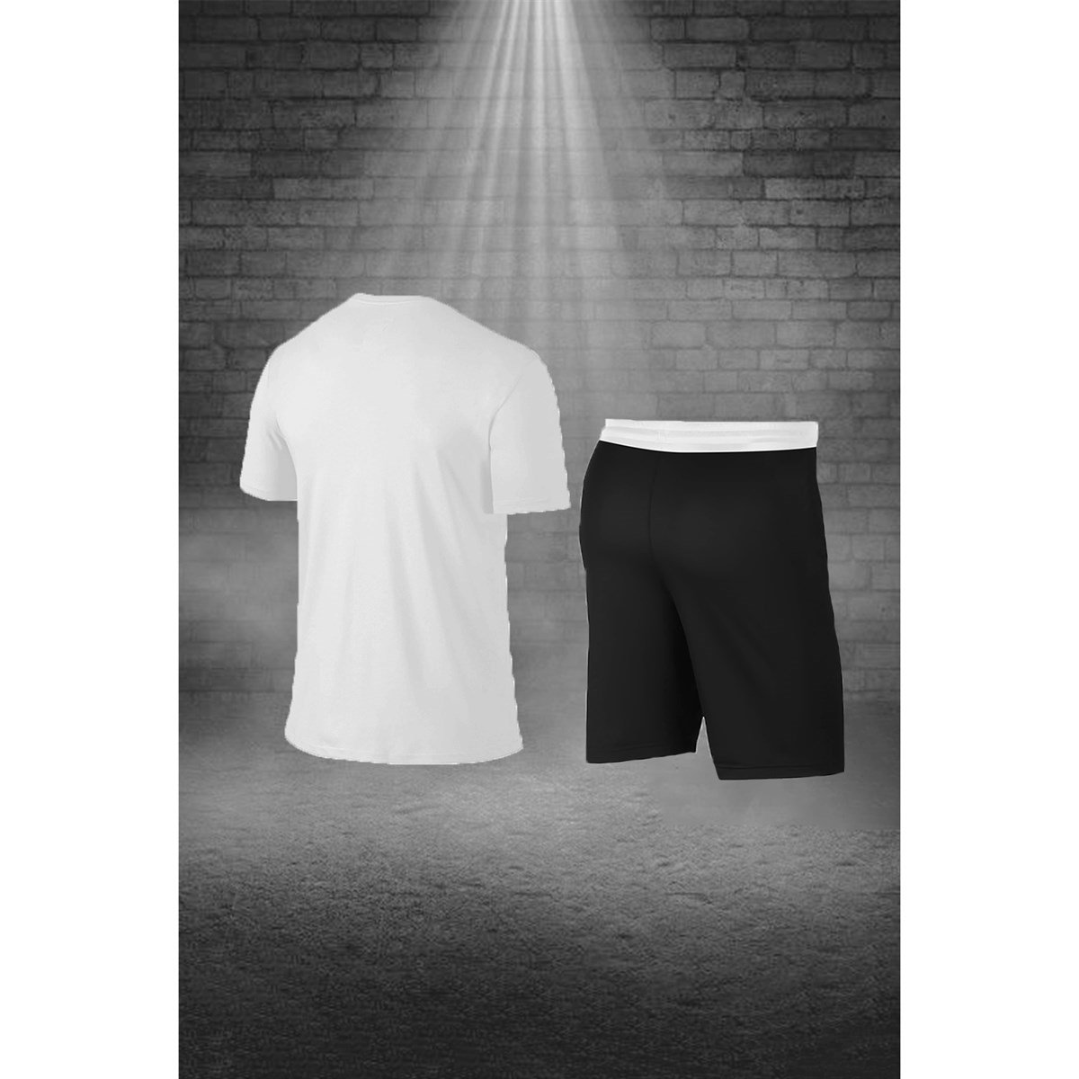 Erkek Beyaz Dri-Fit Kumaş Koşu için Konforlu Cepli Sıfır Yaka Tişört Şort İkili Alt Üst Seti S-3XL