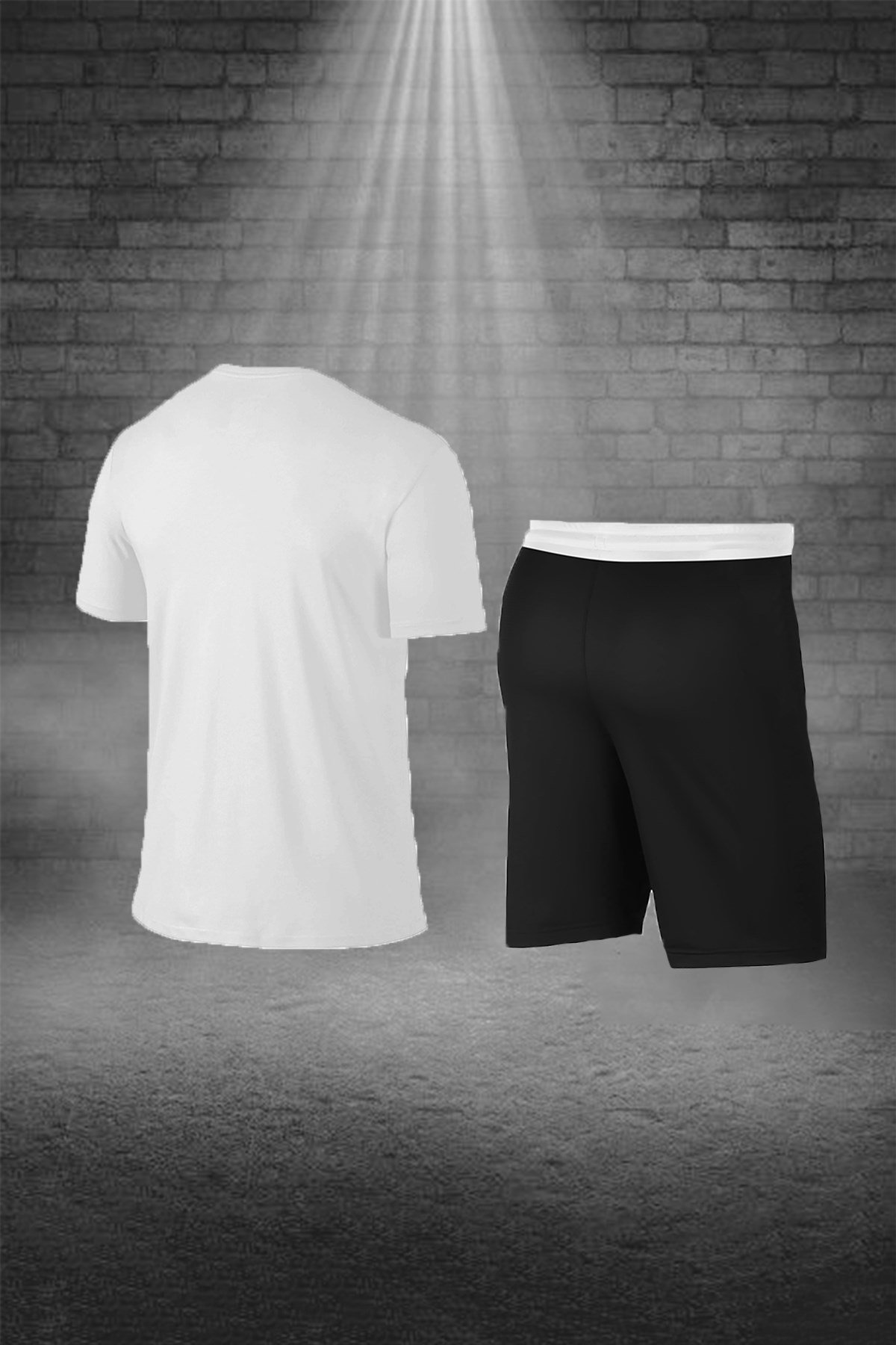 Erkek Beyaz Dri-Fit Kumaş Koşu için Konforlu Cepli Sıfır Yaka Tişört Şort İkili Alt Üst Seti S-3XL
