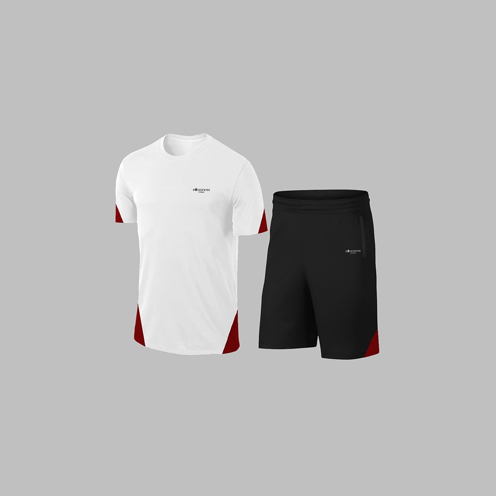 Erkek Beyaz Dri-Fit Kumaş Yürüyüş ve Koşu için Konforlu Cepli Sıfır Yaka Tişört Şort İkili Alt Üst Seti S-3XL