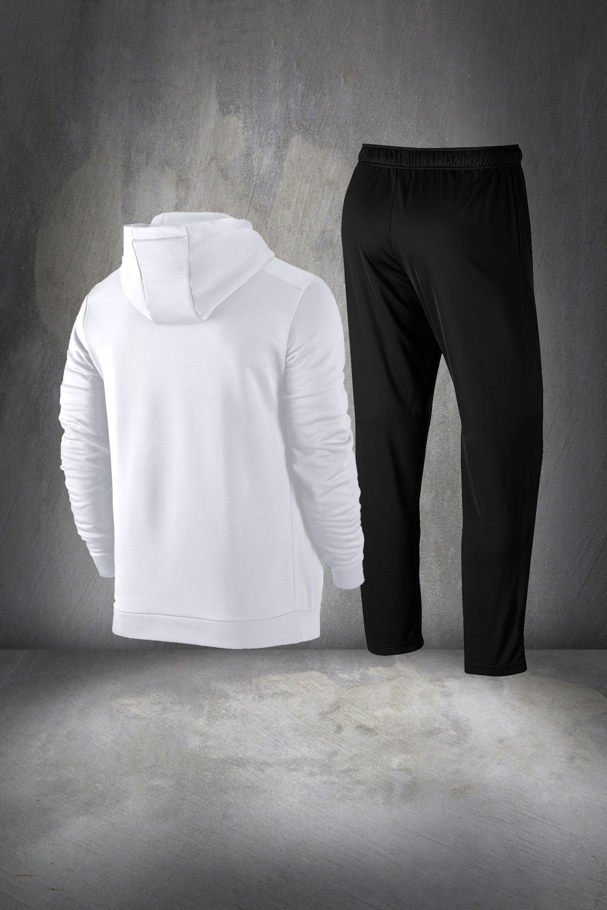 Erkek Beyaz Günlük Sporcu Eşofman Takımı S-3XL - önü siyah cepli - M13